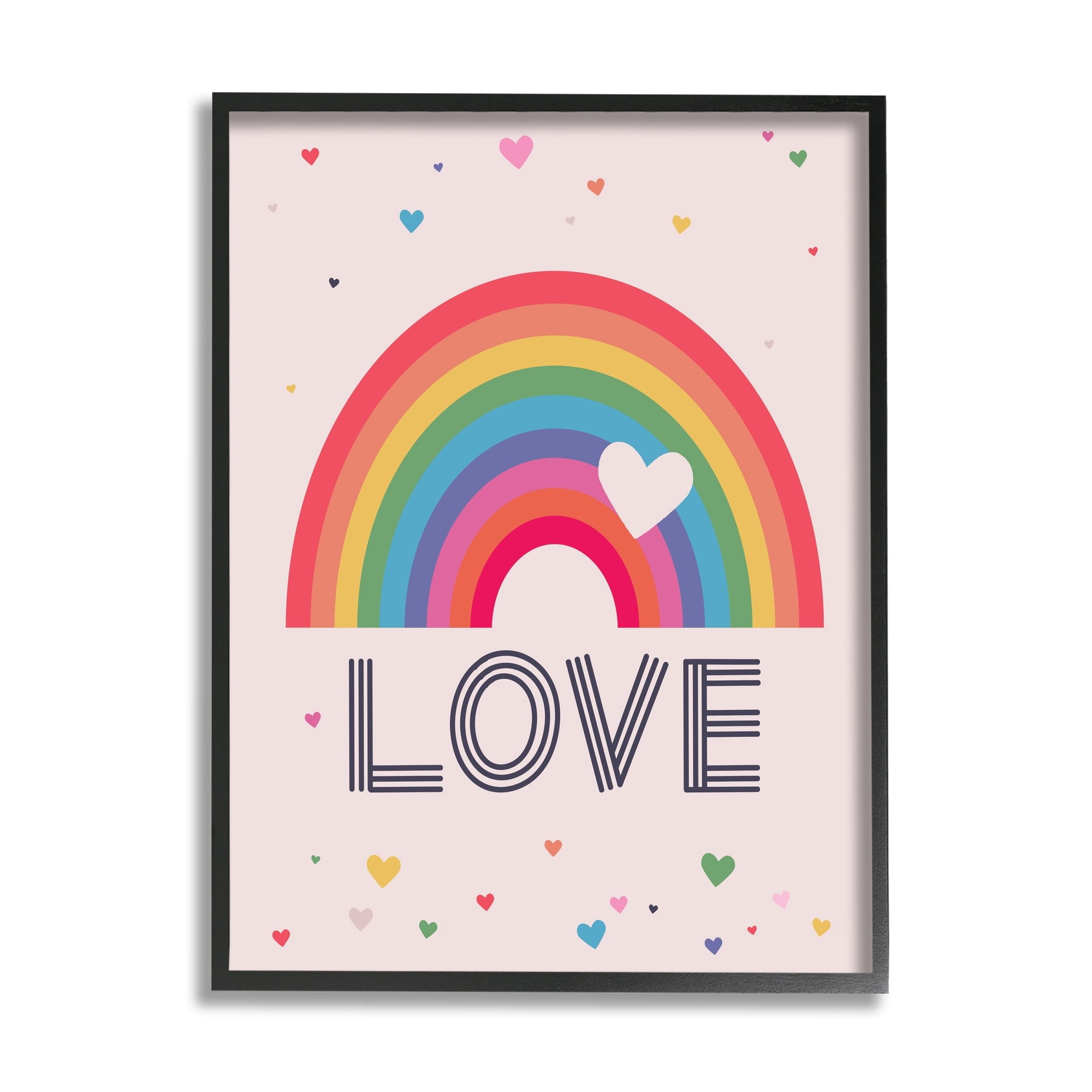 Stupell Industries LOVE Greeting Flattened Rainbow Tiny Floating Hearts ,24 x 30, Design by Lisa Perry Whitebutton