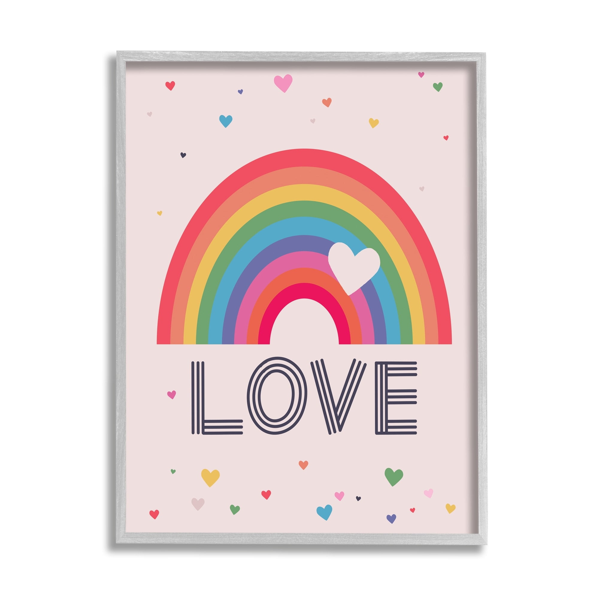 Stupell Industries LOVE Greeting Flattened Rainbow Tiny Floating Hearts ,24 x 30, Design by Lisa Perry Whitebutton
