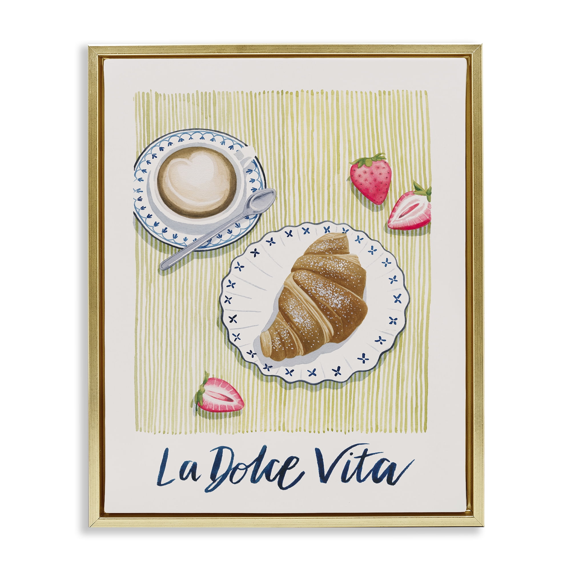 Stupell Industries La Dolce Vita Brunch Food & Beverage Painting Gold Floater Framed Canvas Art Print Wall Art, 17 x 21