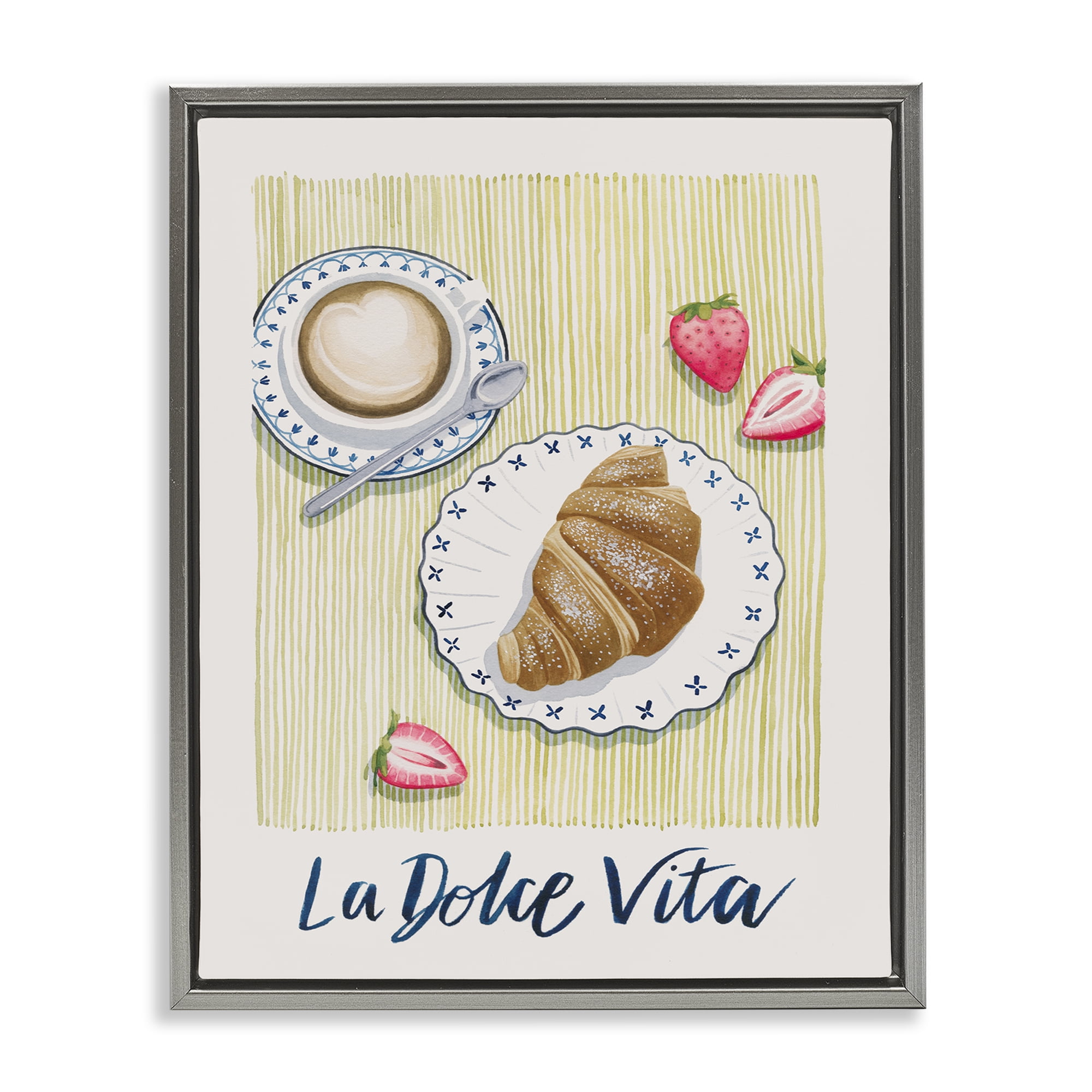 Stupell Industries La Dolce Vita Brunch Food & Beverage Painting Gray Floater Framed Canvas Art Print Wall Art, 17 x 21
