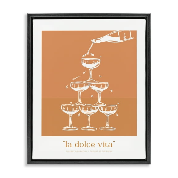 Stupell Industries La Dolce Vita Champagne Black Framed Floater Canvas Wall Art design by Lettered and Lined, 21 x 17