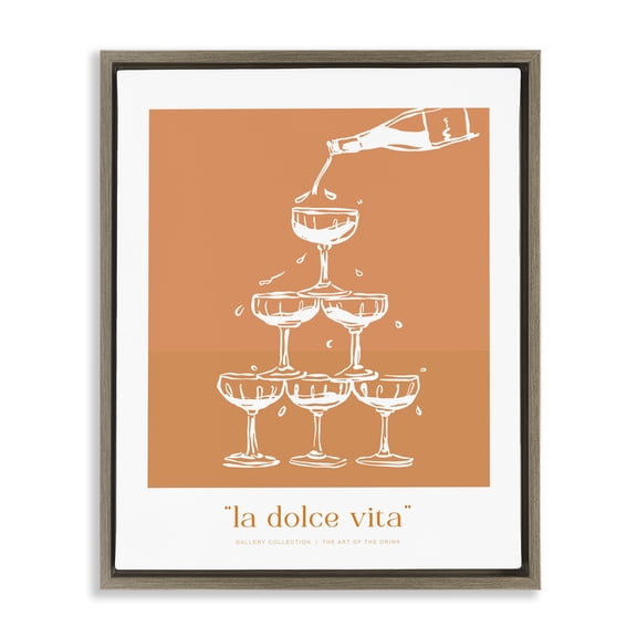 Stupell Industries La Dolce Vita Champagne Brown Framed Floater Canvas Wall Art design by Lettered and Lined, 31 x 25