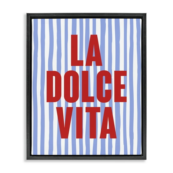 Stupell Industries La Dolce Vita on Blue Text & Numbers Painting Black Floater Framed Canvas Art Print Wall Art, 17 x 21