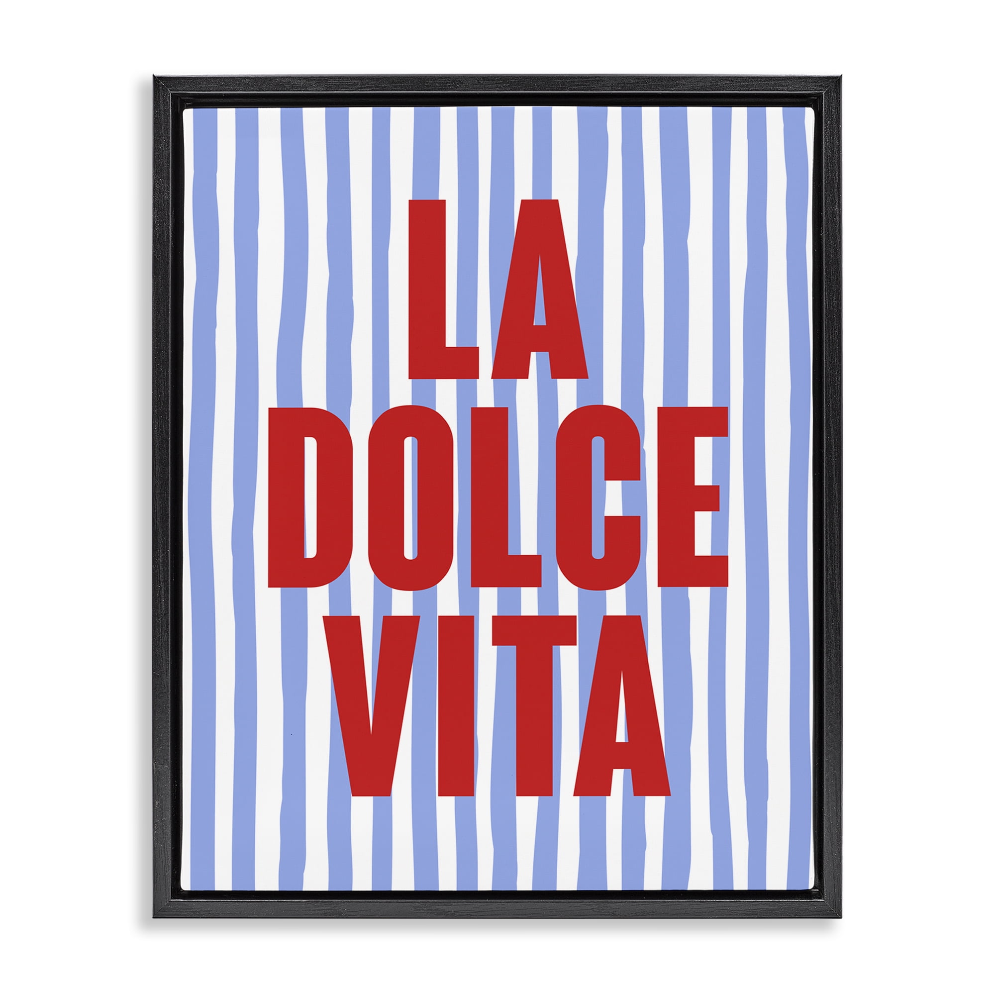Stupell Industries La Dolce Vita on Blue Text & Numbers Painting Black Floater Framed Canvas Art Print Wall Art, 25 x 31