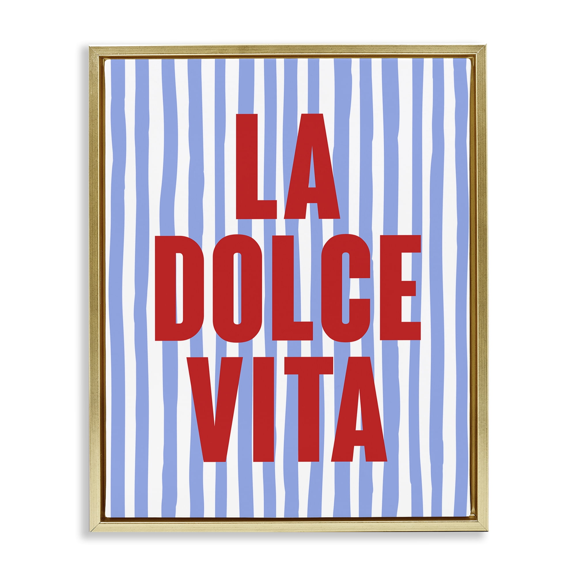 Stupell Industries La Dolce Vita on Blue Text & Numbers Painting Gold Floater Framed Canvas Art Print Wall Art, 25 x 31