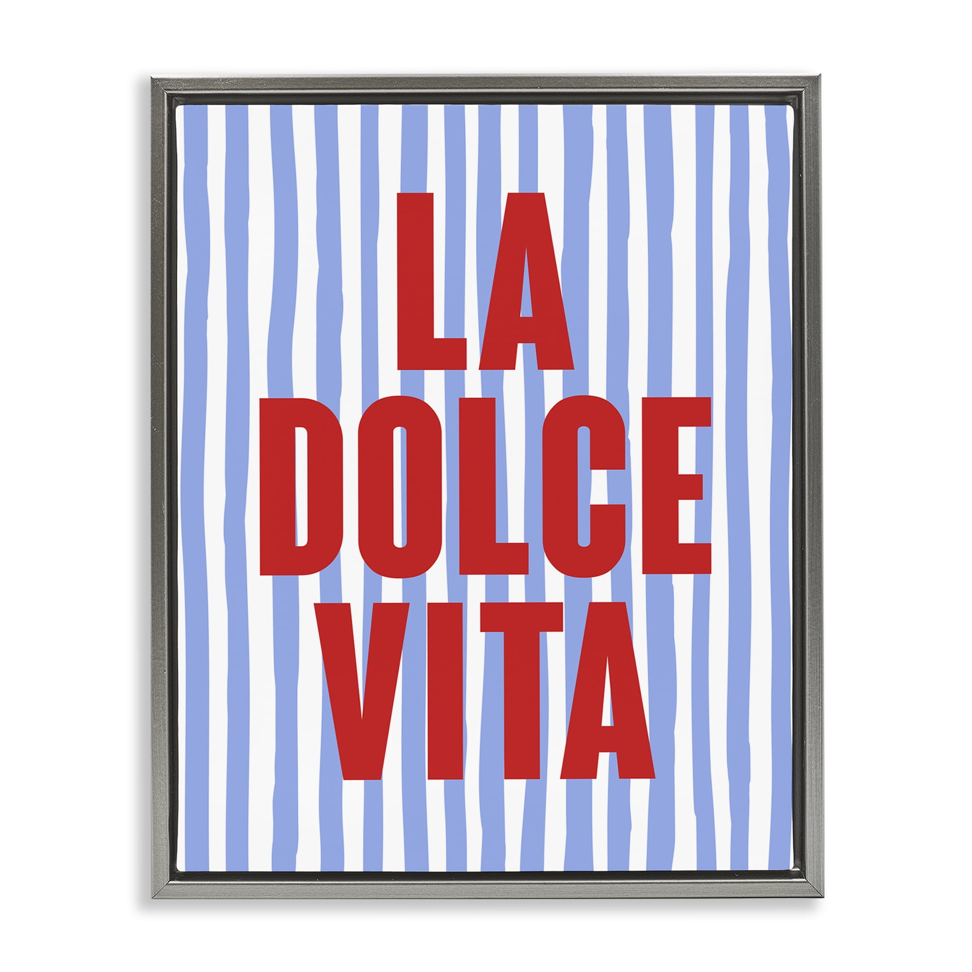 Stupell Industries La Dolce Vita on Blue Text & Numbers Painting Gray Floater Framed Canvas Art Print Wall Art, 17 x 21
