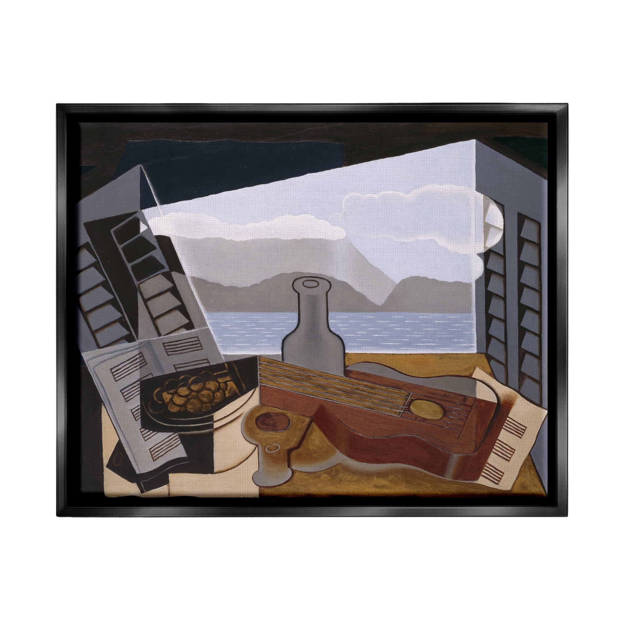 Stupell Industries La Fenetre Ouverte Juan Gris Classic Abstract Painting Painting Jet Black Floating Framed Canvas Print Wall Art, Design by one1000paintings