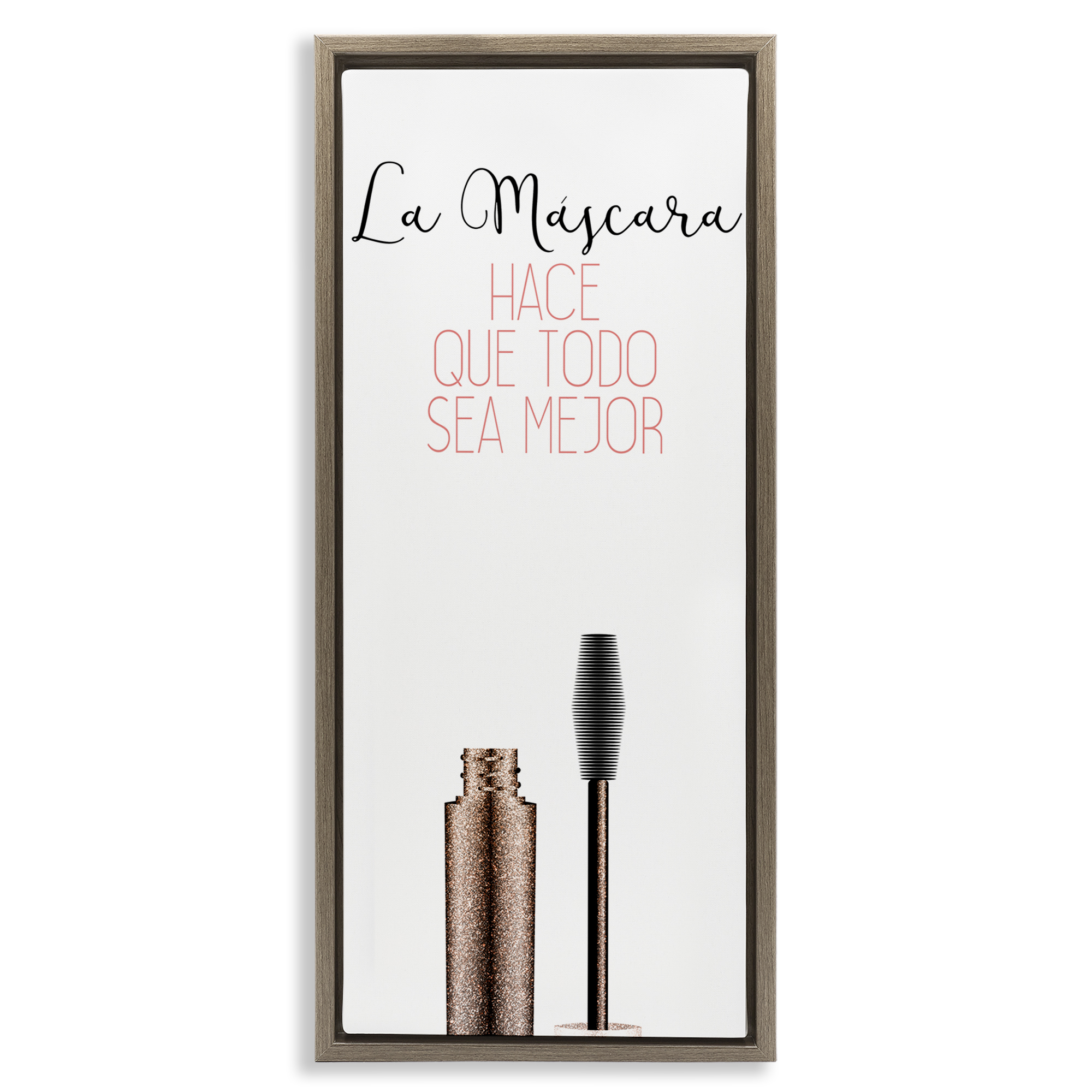 Stupell Industries La Máscara Mejora Todo Inspirational Quotes & Sayings Painting Brown Floater Framed Art Print Wall Art, 11 x 25