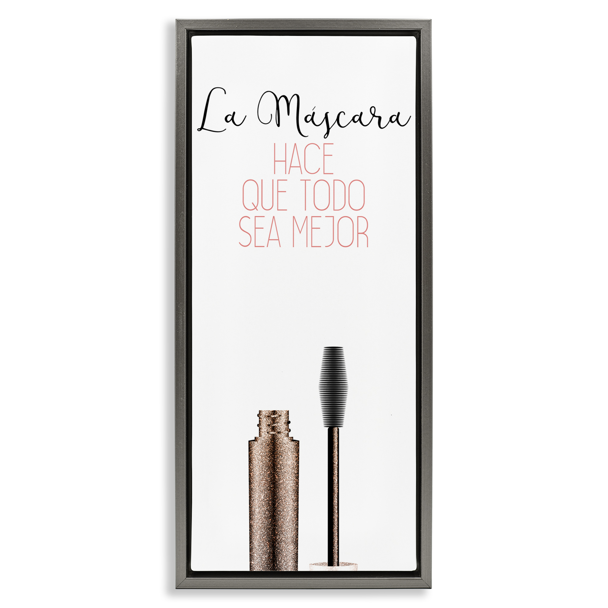 Stupell Industries La Máscara Mejora Todo Inspirational Quotes & Sayings Painting Gray Floater Framed Art Print Wall Art, 14 x 31