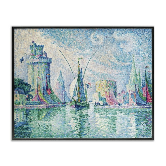 Stupell Industries La Rochelle Classical Signac Transportation Painting Black Framed Art Print Wall Art, 14 x 11
