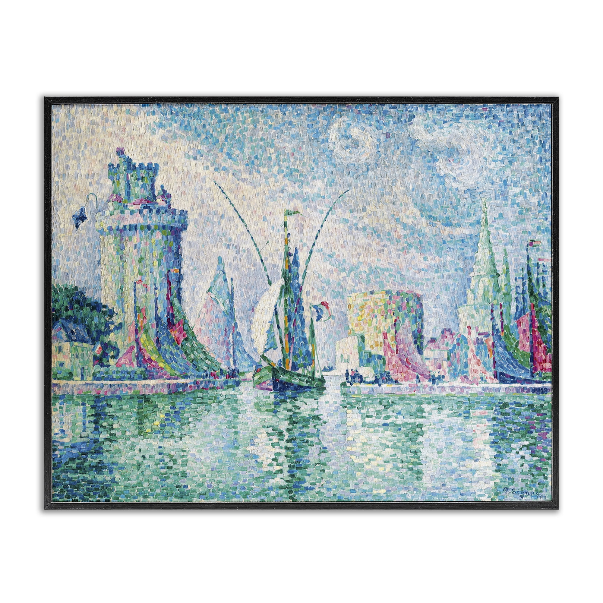 Stupell Industries La Rochelle Classical Signac Transportation Painting Black Framed Art Print Wall Art, 30 x 24