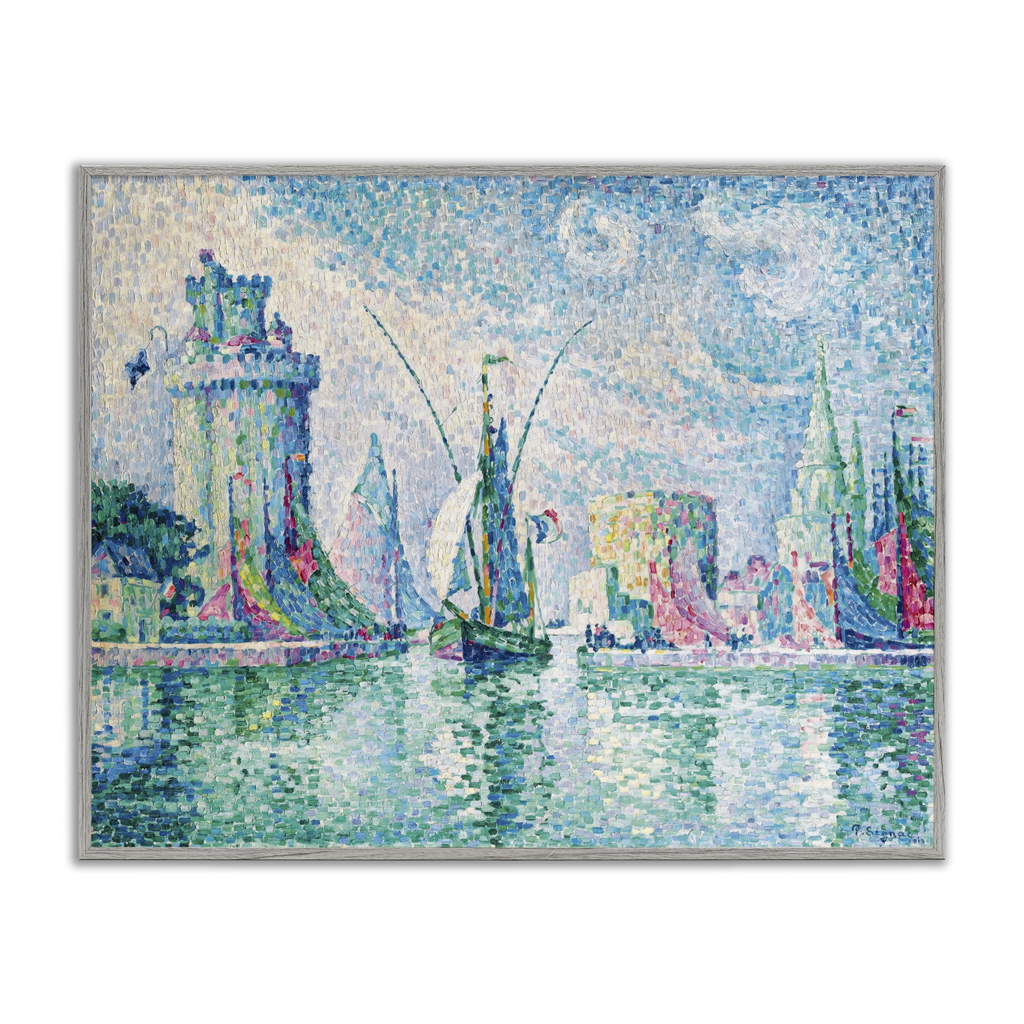 Stupell Industries La Rochelle Classical Signac Transportation Painting Gray Framed Art Print Wall Art, 14 x 11
