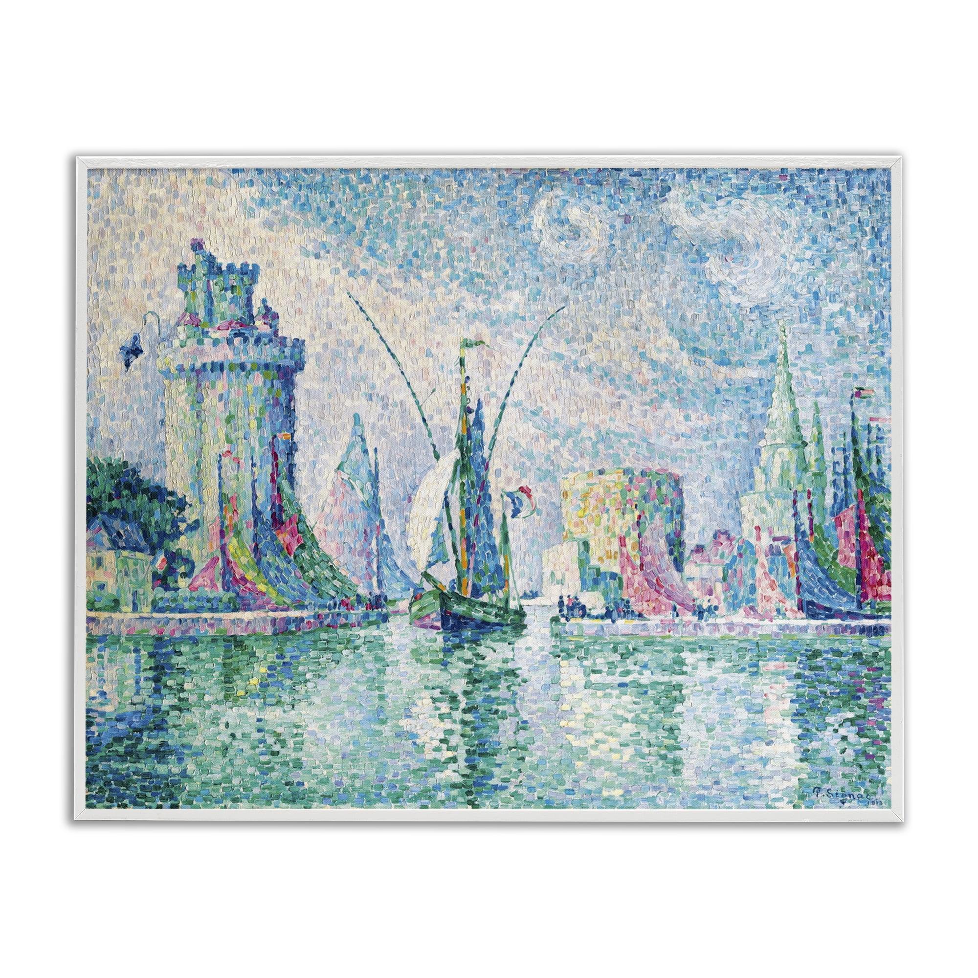 Stupell Industries La Rochelle Classical Signac Transportation Painting White Framed Art Print Wall Art, 14 x 11