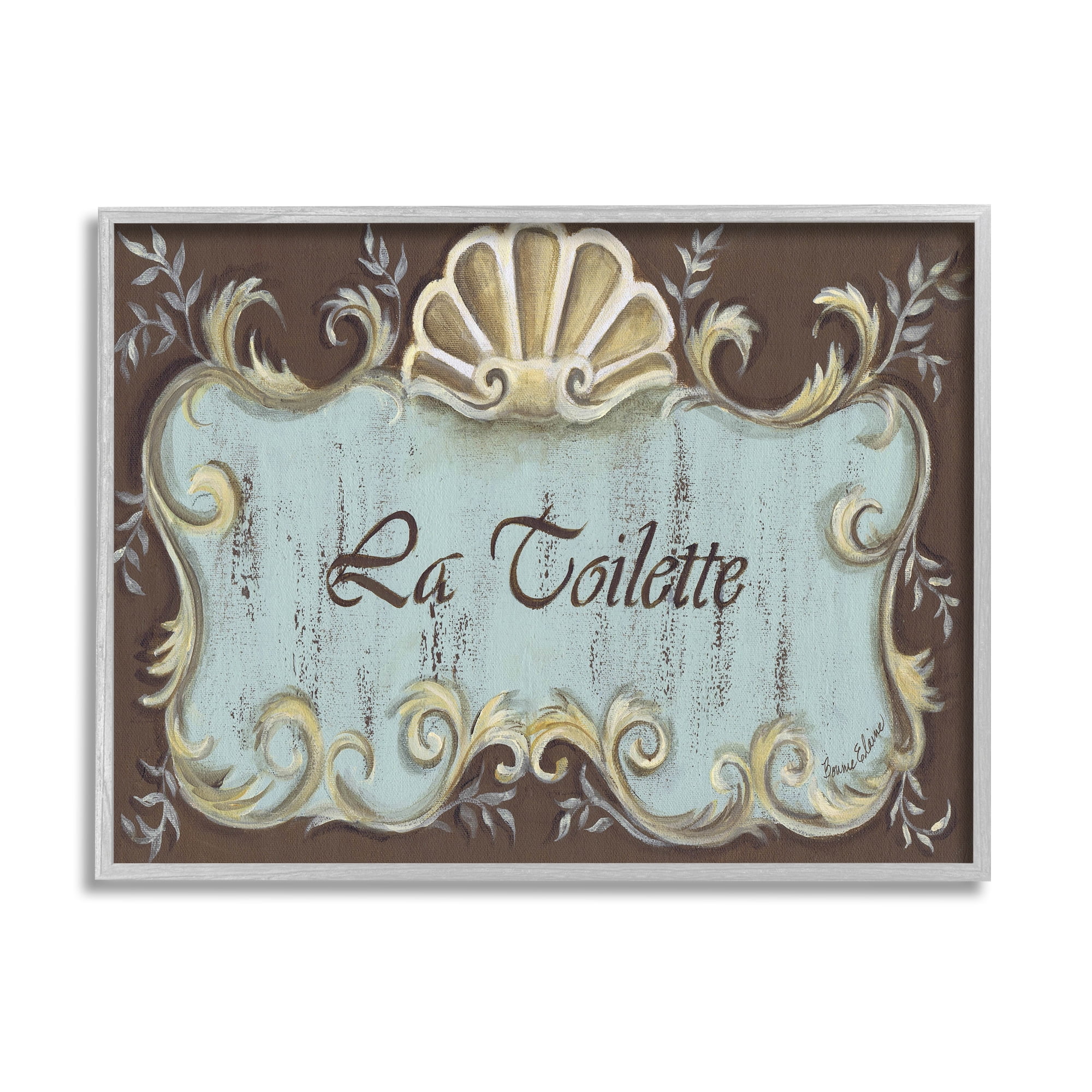 Stupell Industries La Toilette Aqua and Brown Scallop Shell Crest, 11 x 14,Design by Bonnie Wrublesky