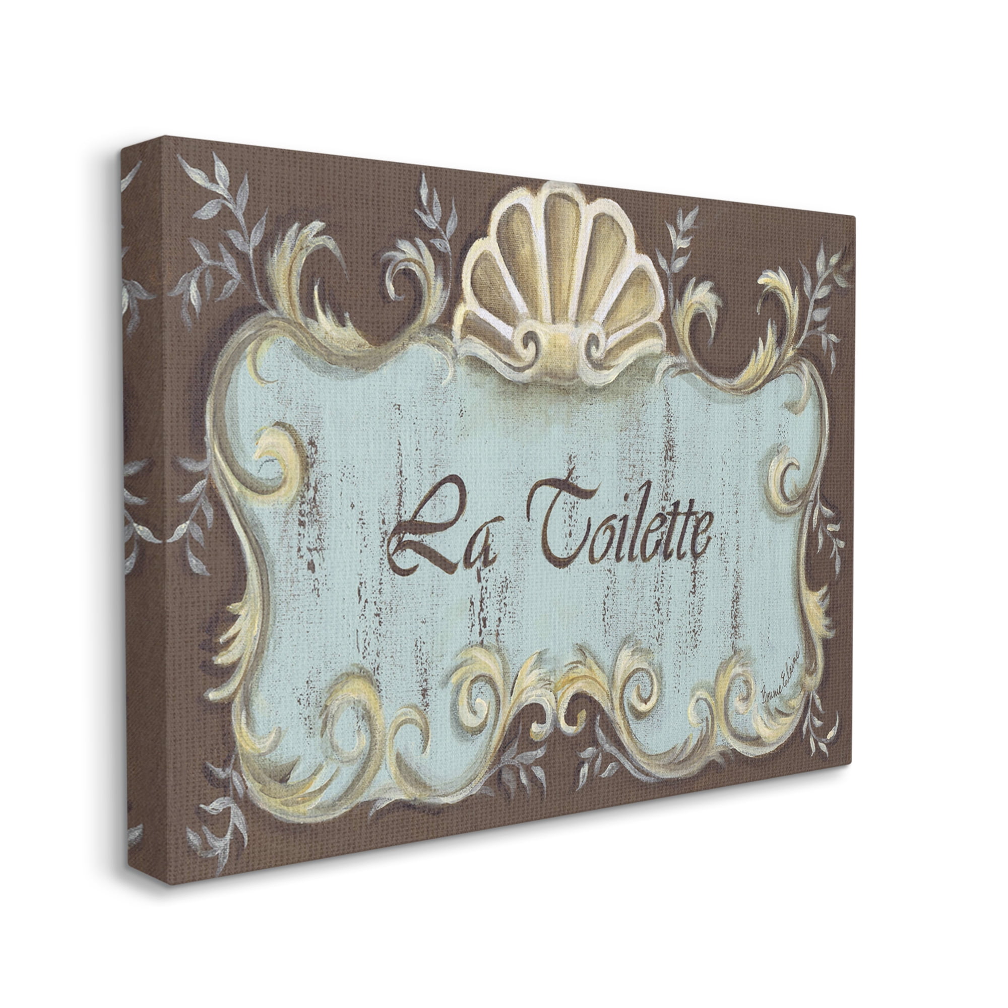 Stupell Industries La Toilette Aqua and Brown Scallop Shell Crest, 16 x 20,Design by Bonnie Wrublesky