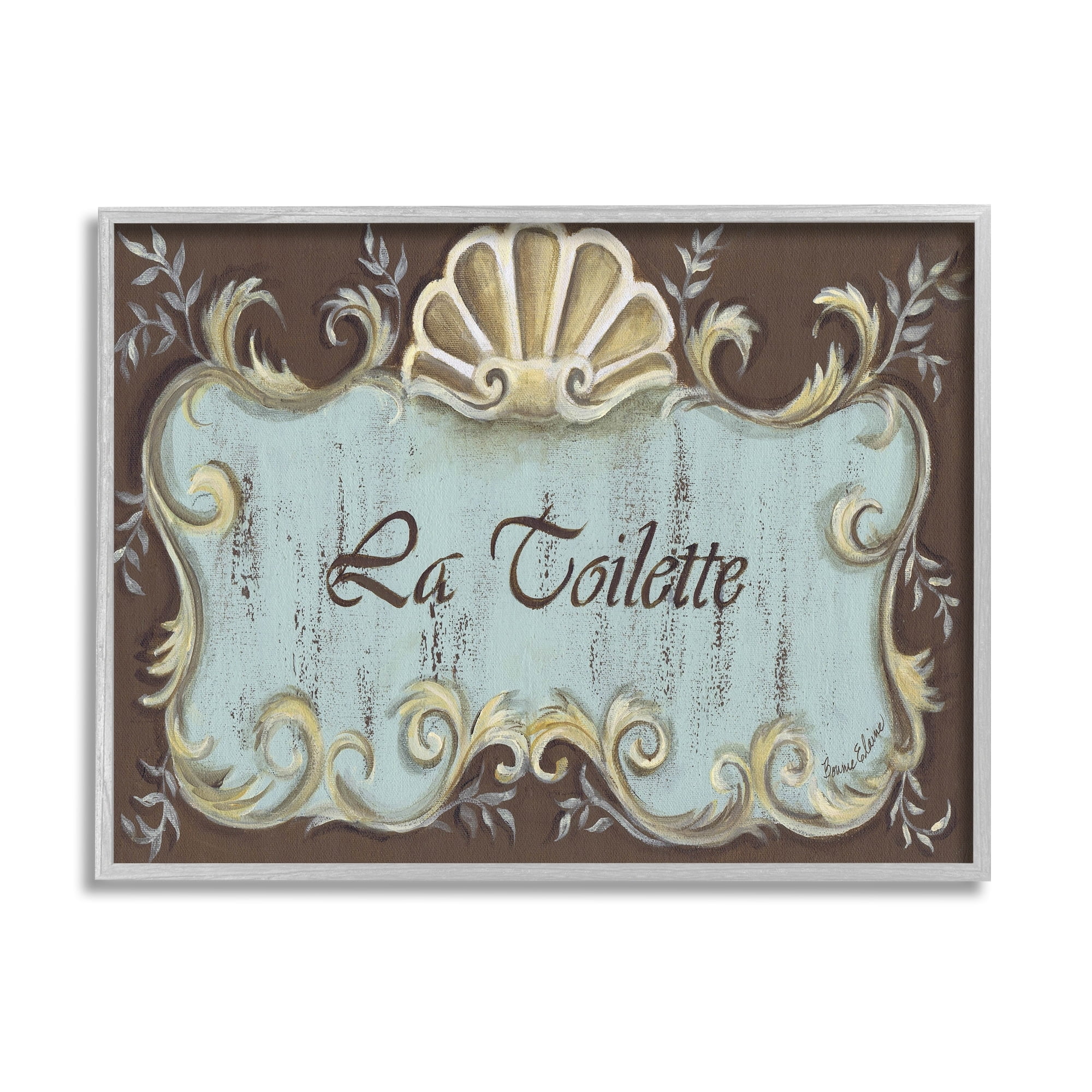 Stupell Industries La Toilette Aqua and Brown Scallop Shell Crest, 16 x 20,Design by Bonnie Wrublesky