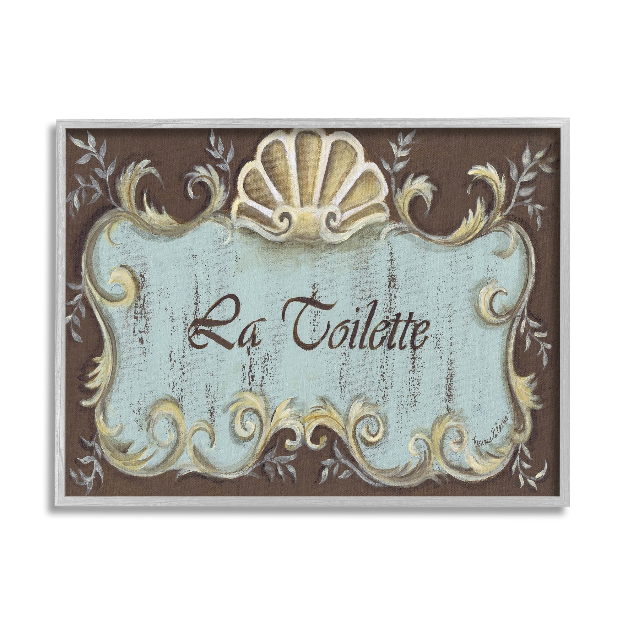 Stupell Industries La Toilette Aqua and Brown Scallop Shell Crest, 24 x 30,Design by Bonnie Wrublesky