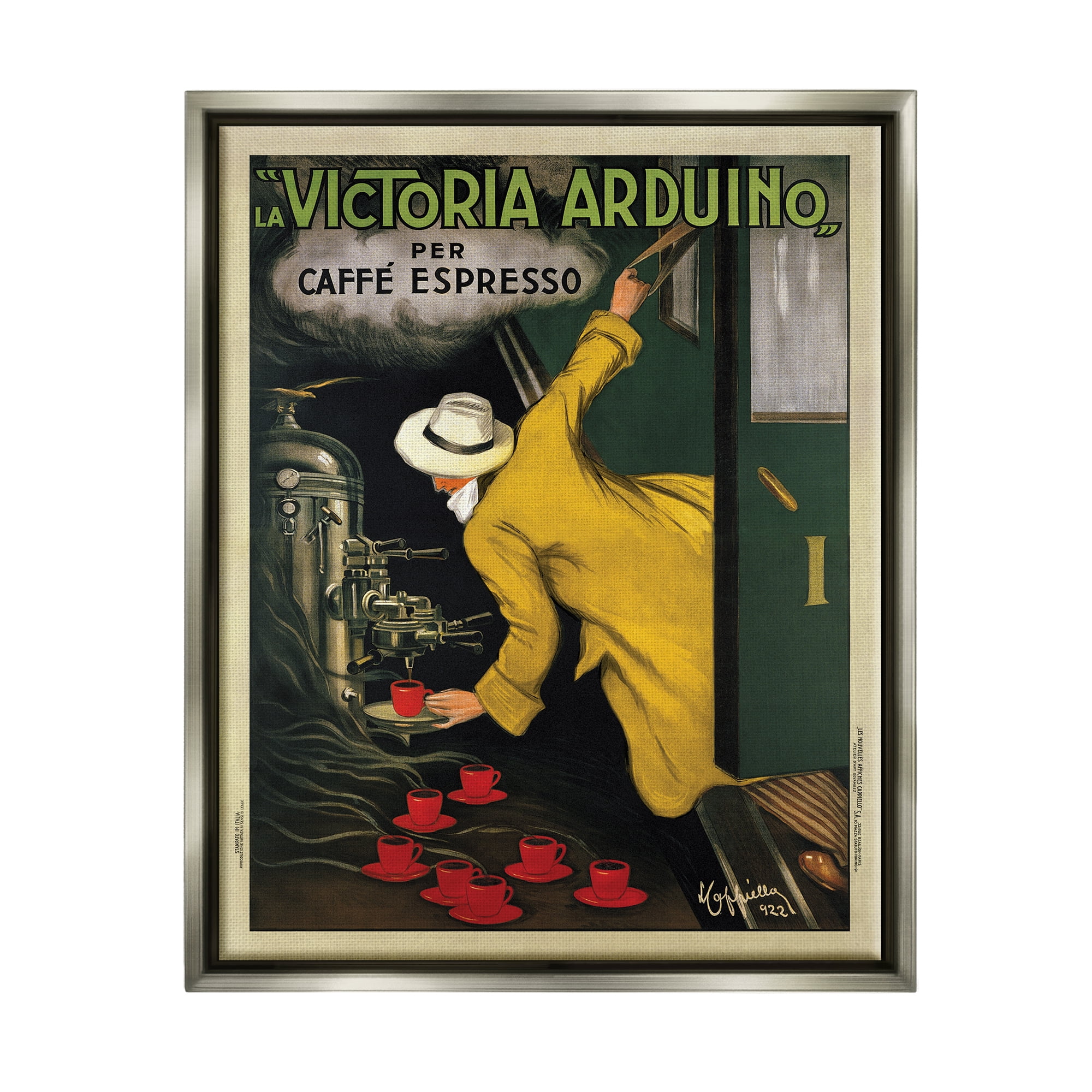 Stupell Industries La Victoria Arduino Cafe Espresso Vintage Inspired Poster Luster Gray Framed Floating Canvas Wall Art, 16x20, by VeeBee