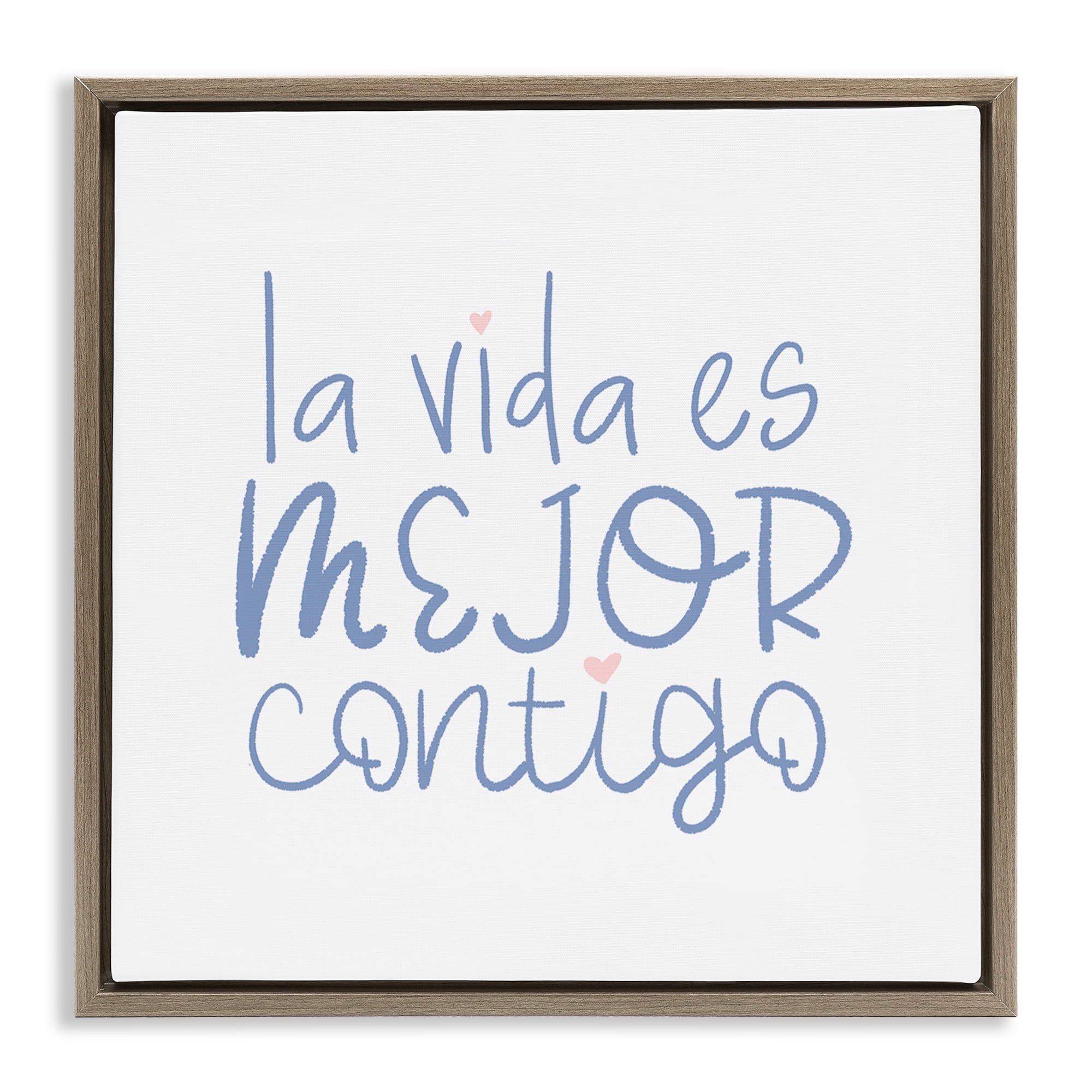 Stupell Industries La Vida Es Mejor Contigo Inspirational Quotes & Sayings Painting Brown Floater Framed Art Print Wall Art, 18 x 18