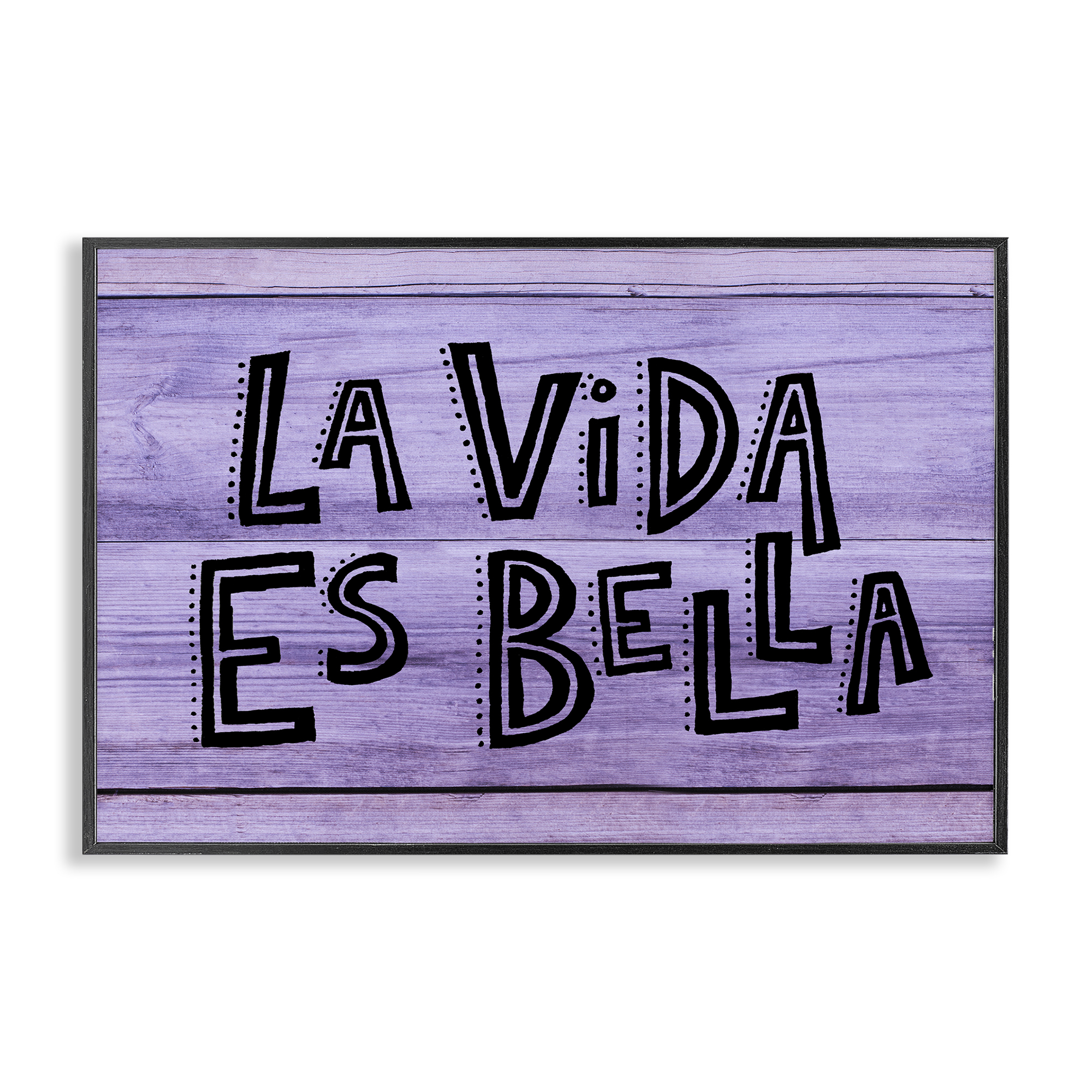 Stupell Industries La Vida es Bella Púrpura Inspirational Quotes & Sayings Painting Black Framed Art Print Wall Art, 24 x 16