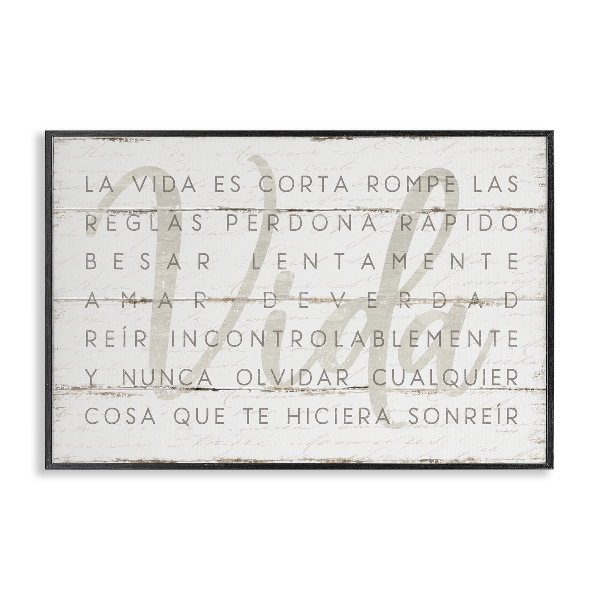 Stupell Industries La Vida es Corta Inspirational Quotes & Sayings Painting Black Framed Art Print Wall Art, 24 x 16