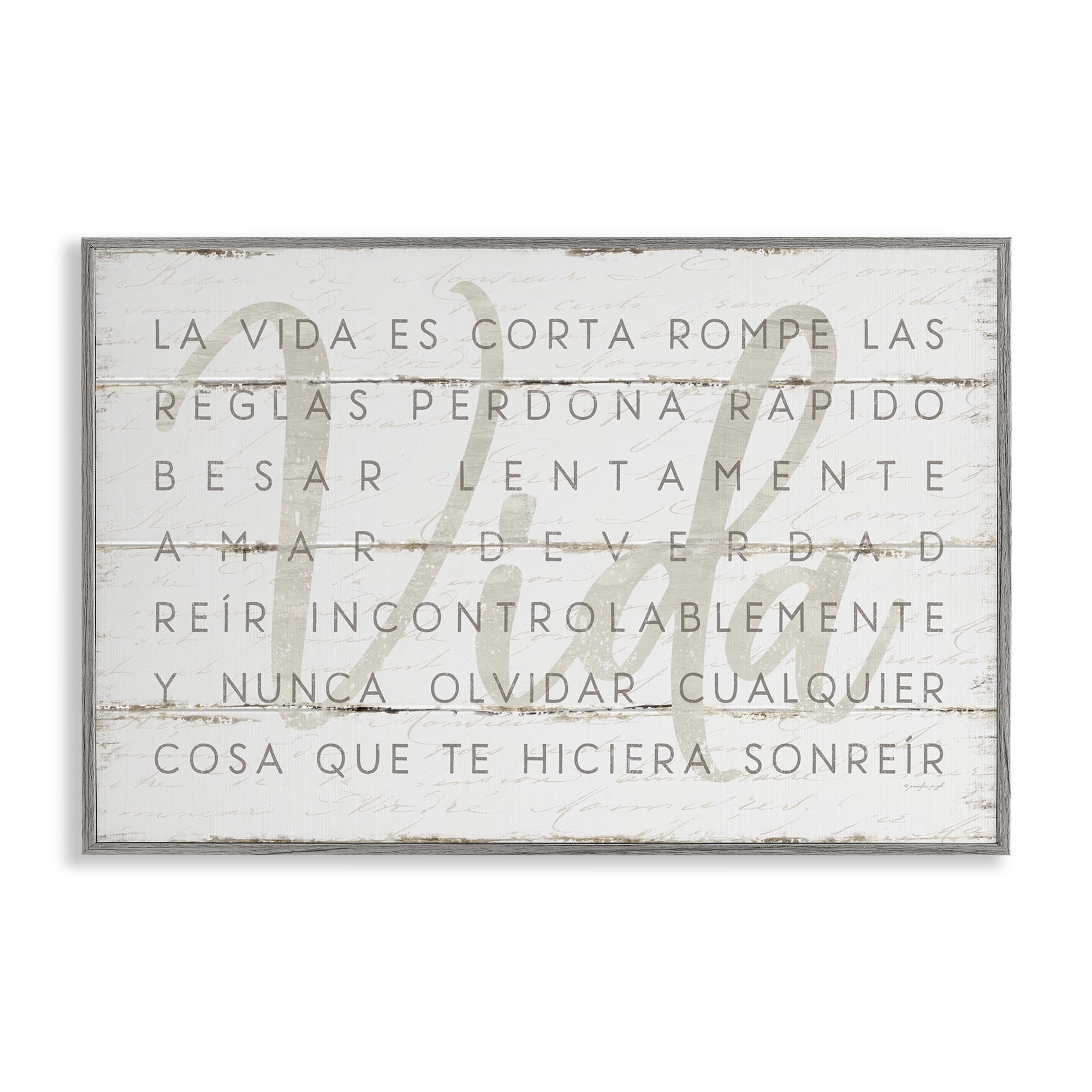 Stupell Industries La Vida es Corta Inspirational Quotes & Sayings Painting Gray Framed Art Print Wall Art, 18 x 12