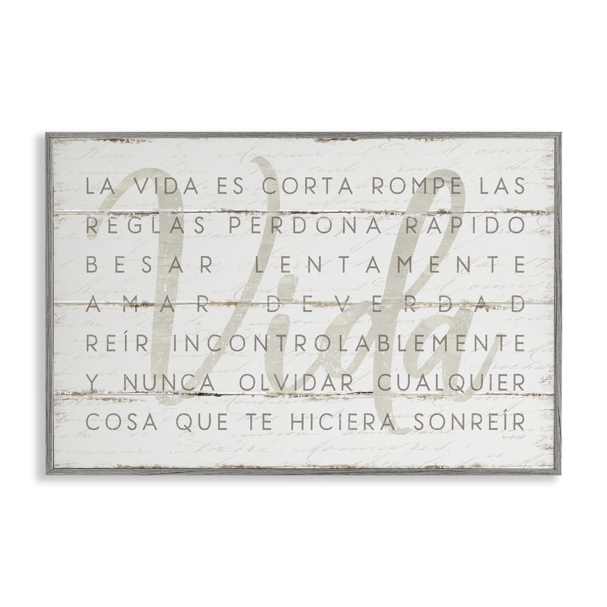 Stupell Industries La Vida es Corta Inspirational Quotes & Sayings Painting Gray Framed Art Print Wall Art, 30 x 20