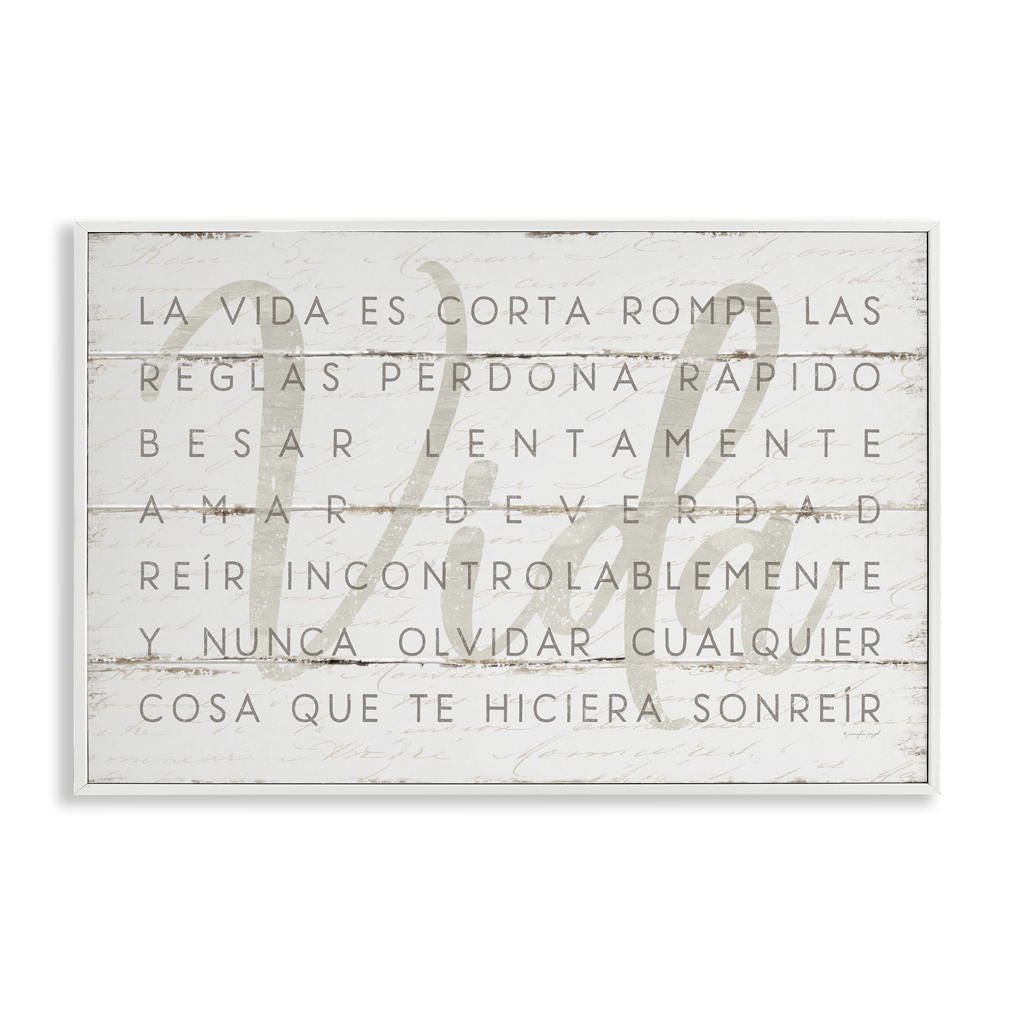 Stupell Industries La Vida es Corta Inspirational Quotes & Sayings Painting White Framed Art Print Wall Art, 18 x 12