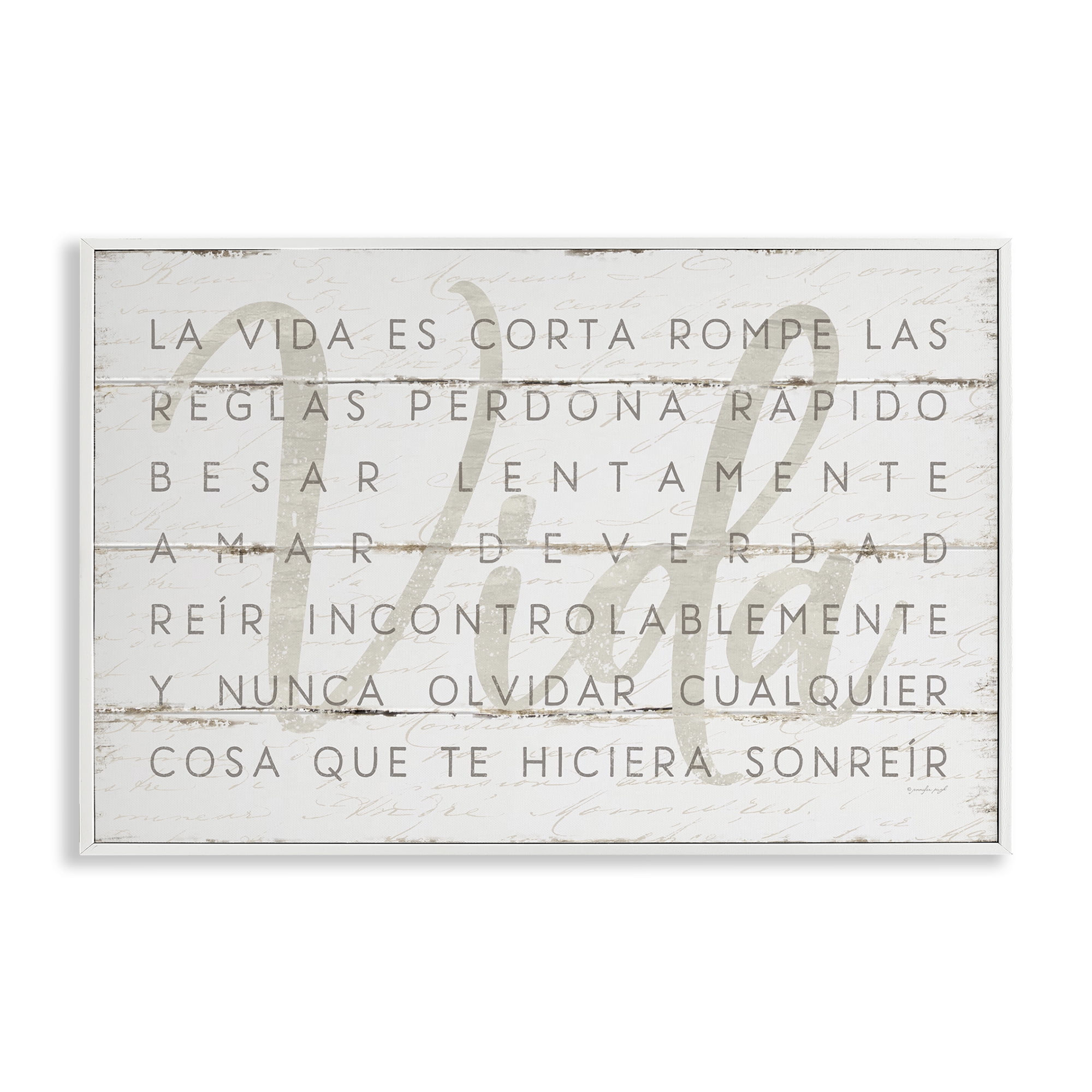 Stupell Industries La Vida es Corta Inspirational Quotes & Sayings Painting White Framed Art Print Wall Art, 24 x 16