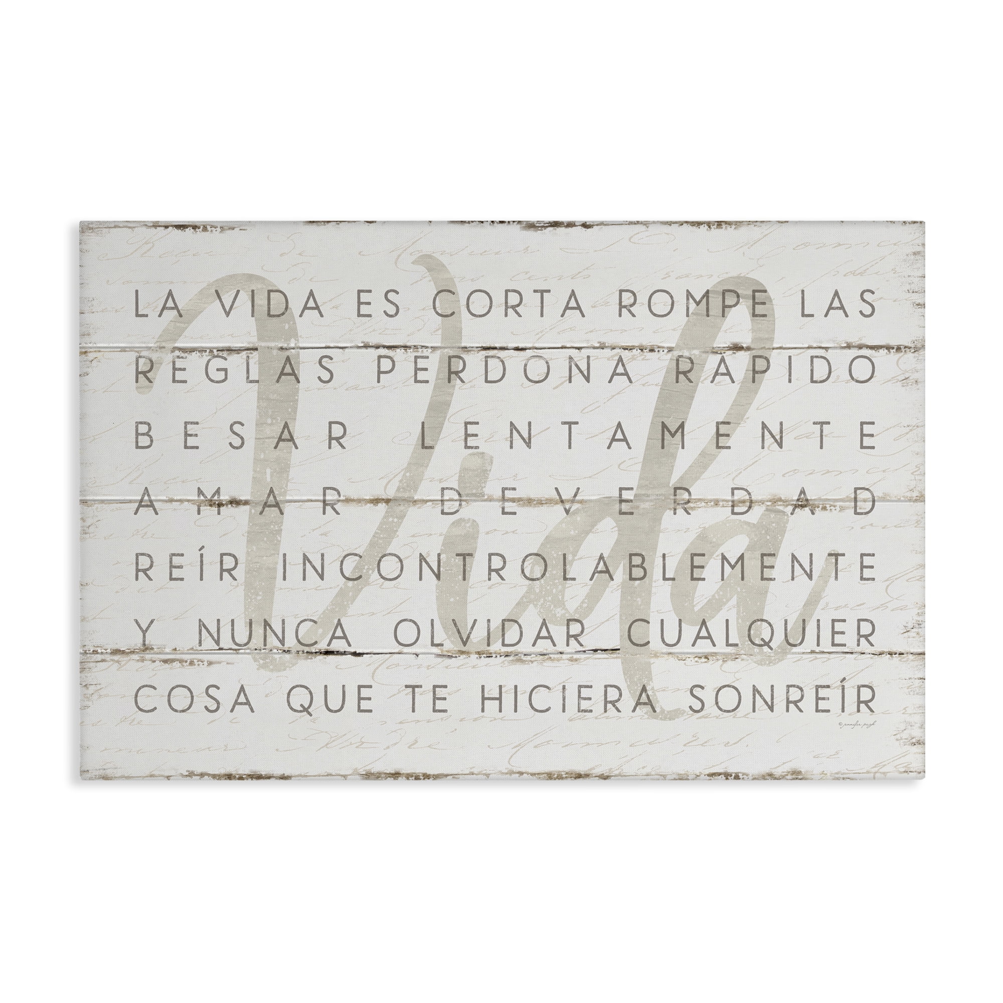 Stupell Industries La Vida es Corta Inspirational Quotes & Sayings Painting Wrapped Canvas Art Print Wall Art, 30 x 20