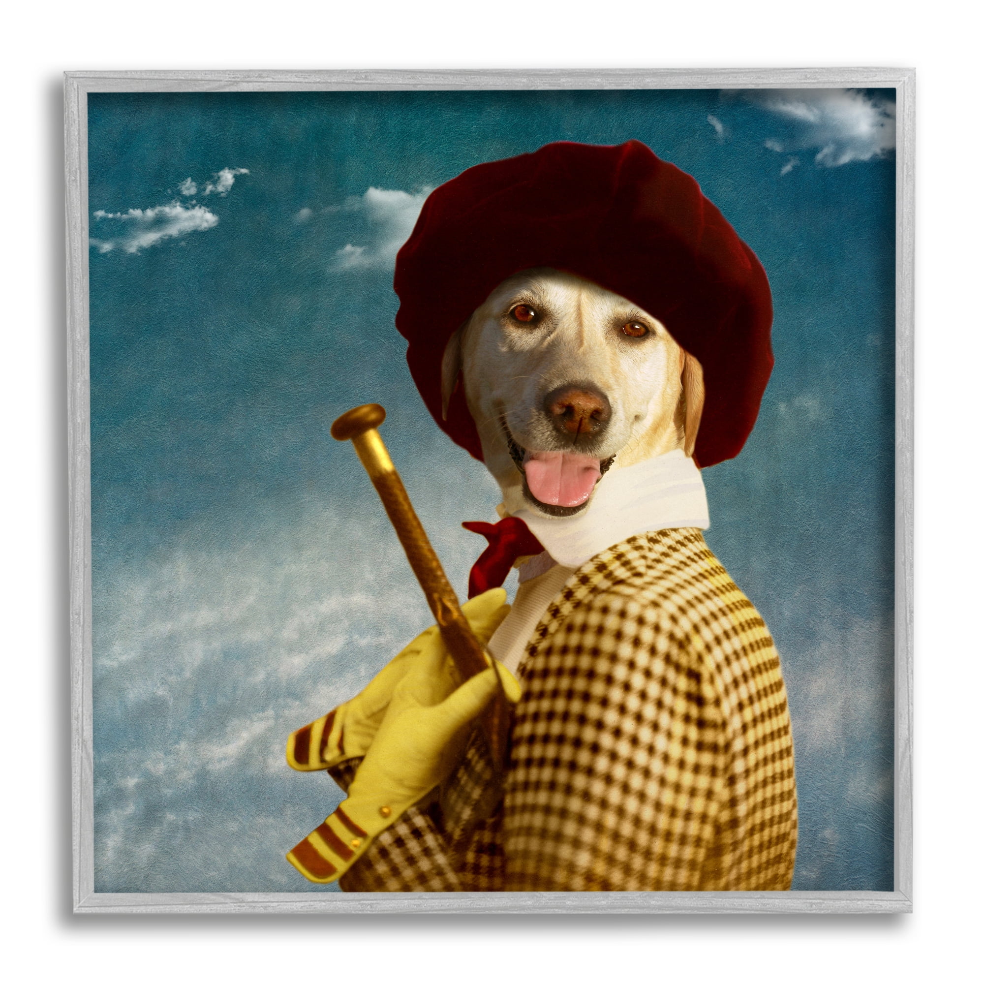 Stupell Industries Lab Dog Dressed Classic Style Clothing Patterned Coat Graphic Art Gray Framed Art Print Wall Art, Design by Martine Roch