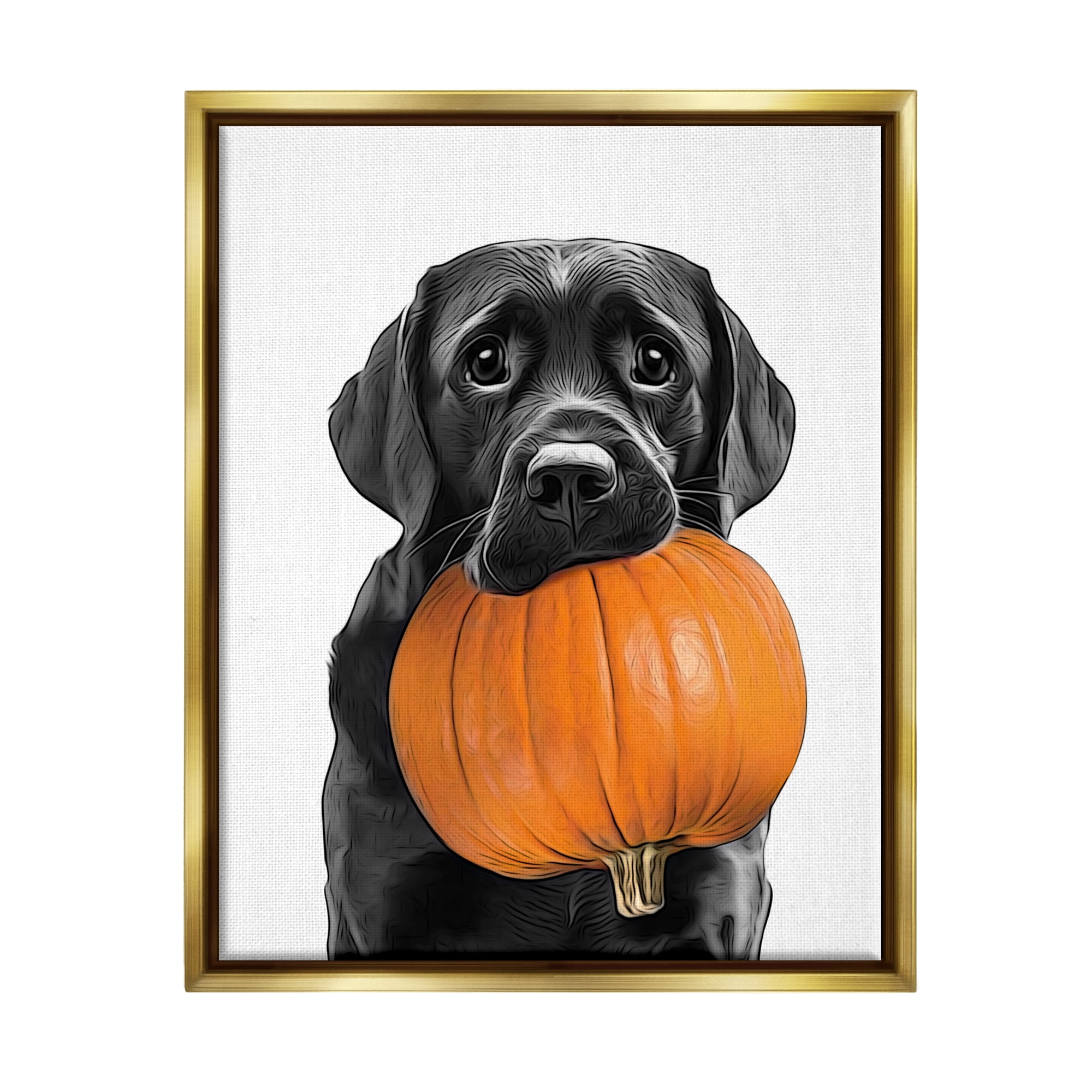 Stupell Industries Lab Dog with Pumpkin Holiday Painting Gold Floater Framed Canvas Art Print Wall Art, 25 x 31