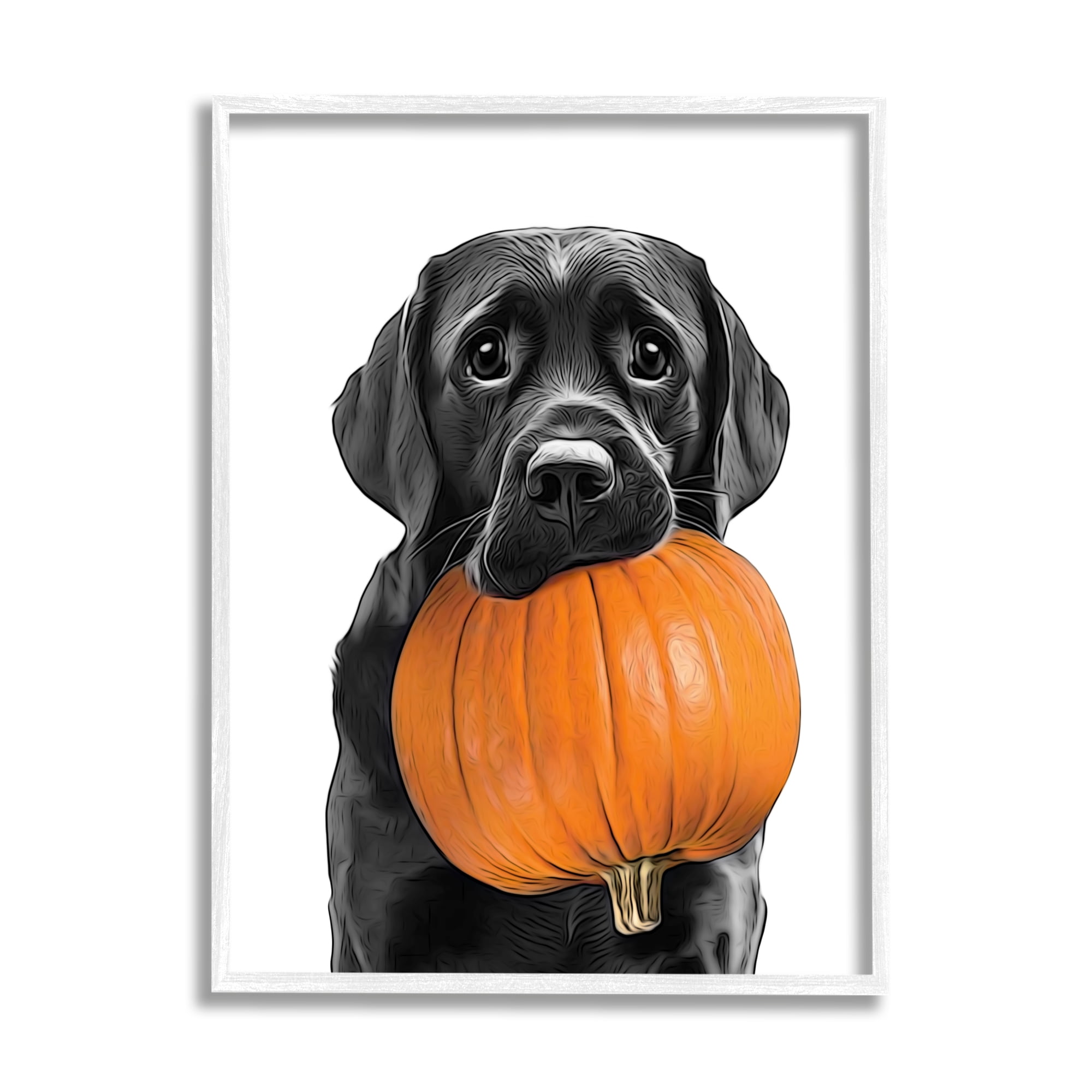 Stupell Industries Lab Dog with Pumpkin Holiday Painting White Framed Art Print Wall Art, 11 x 14