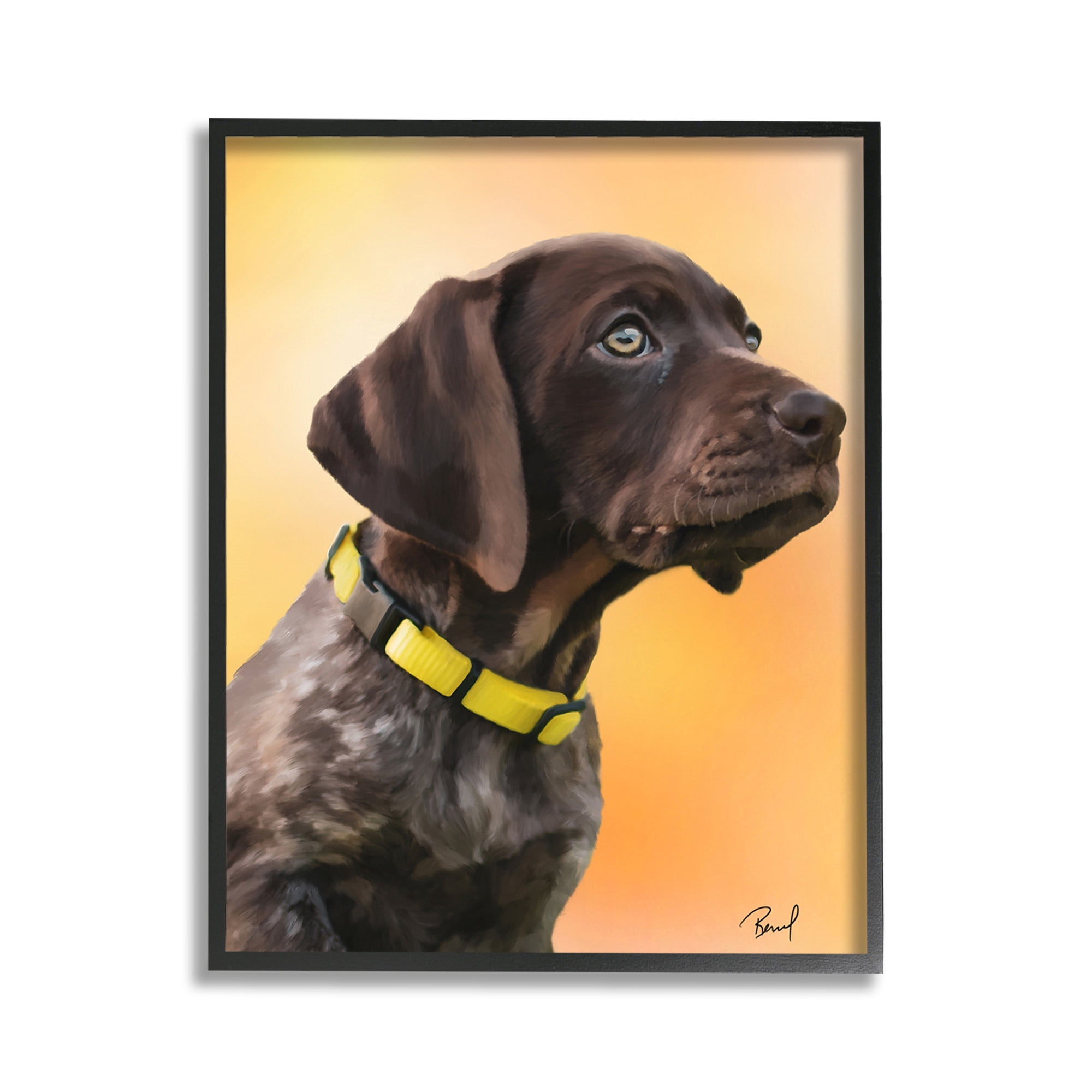 Stupell Industries Lab Puppy on Orange Animals & Insects Painting Black Framed Art Print Wall Art, 11 x 14