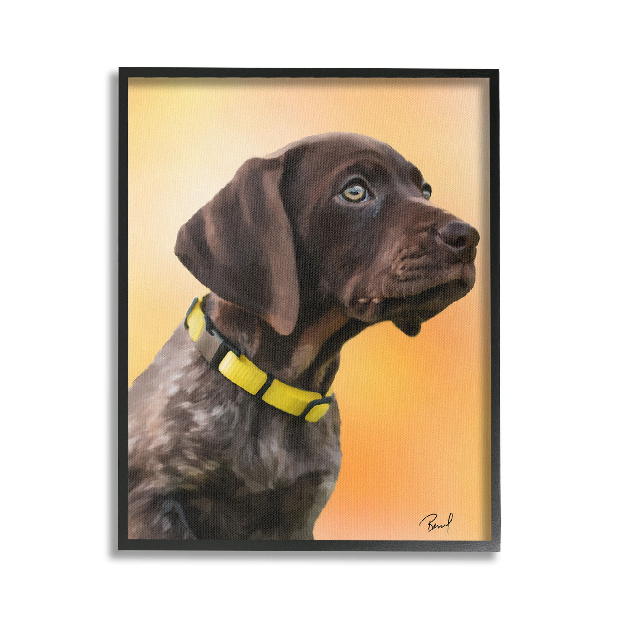 Stupell Industries Lab Puppy on Orange Animals & Insects Painting Black Framed Art Print Wall Art, 24 x 30
