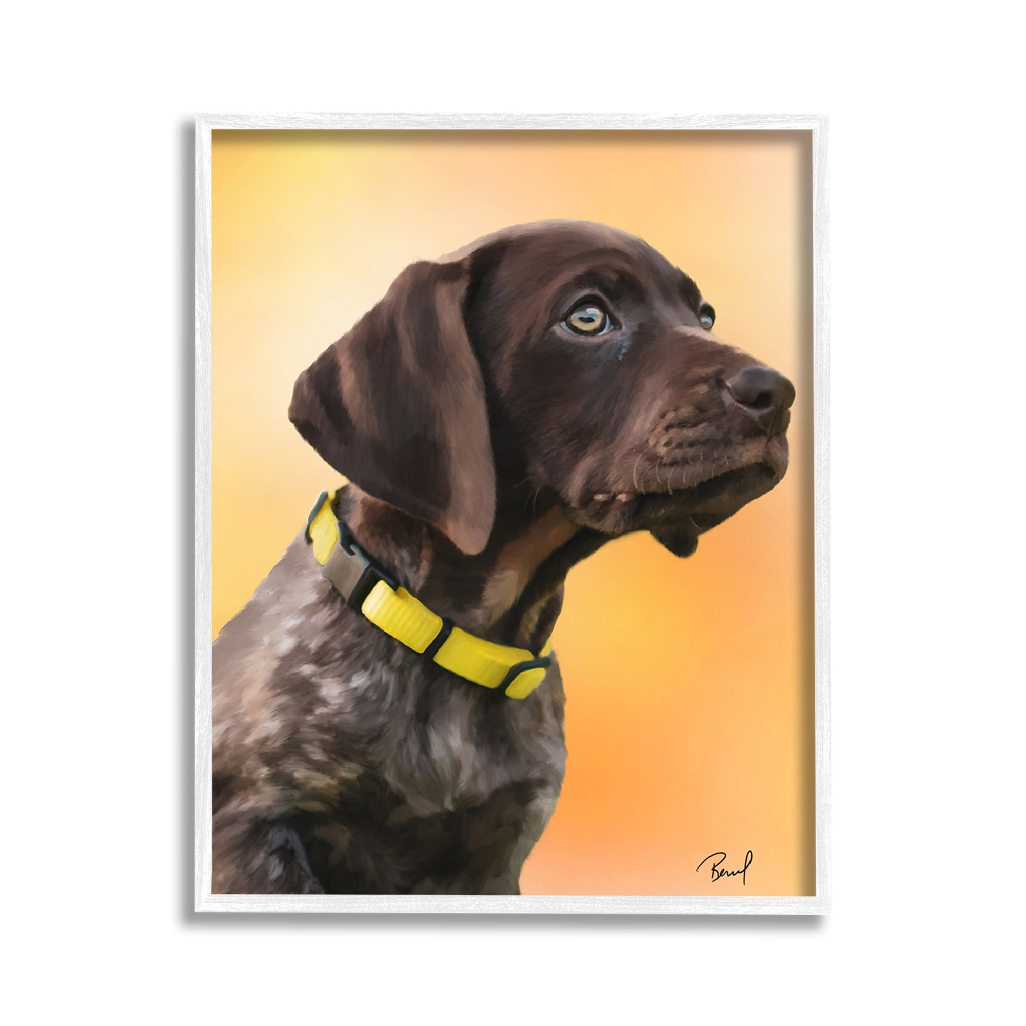Stupell Industries Lab Puppy on Orange Animals & Insects Painting White Framed Art Print Wall Art, 11 x 14