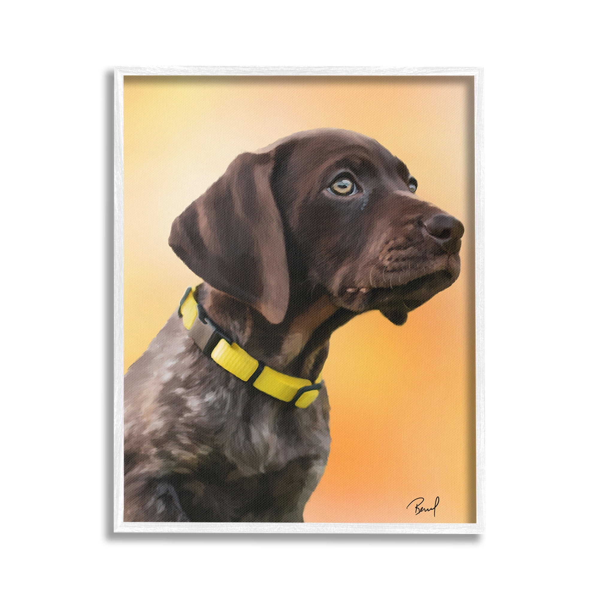 Stupell Industries Lab Puppy on Orange Animals & Insects Painting White Framed Art Print Wall Art, 16 x 20