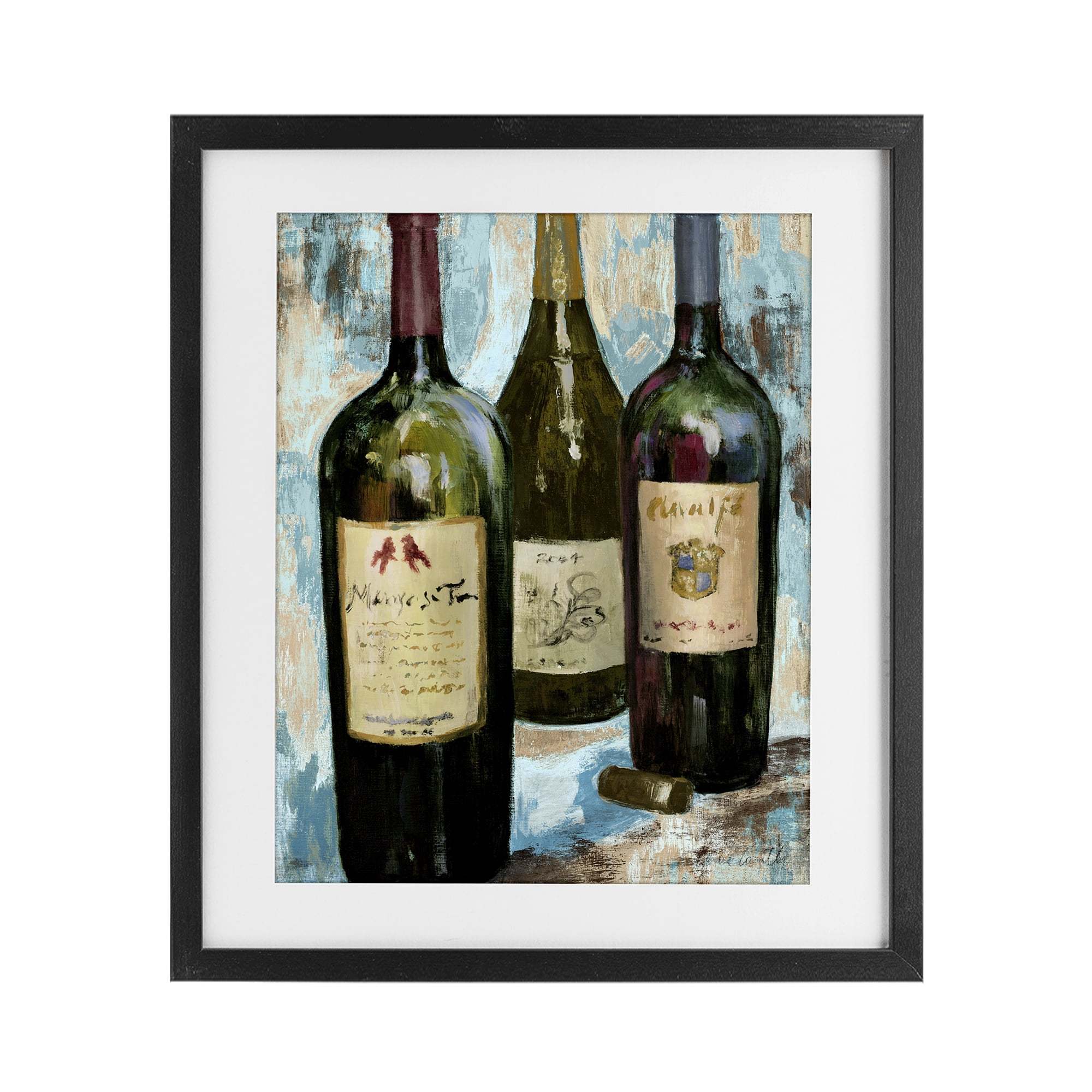 Stupell Industries Labeled Wine Bottle Trio Black Framed Print Under Glass, design by Lanie Loreth