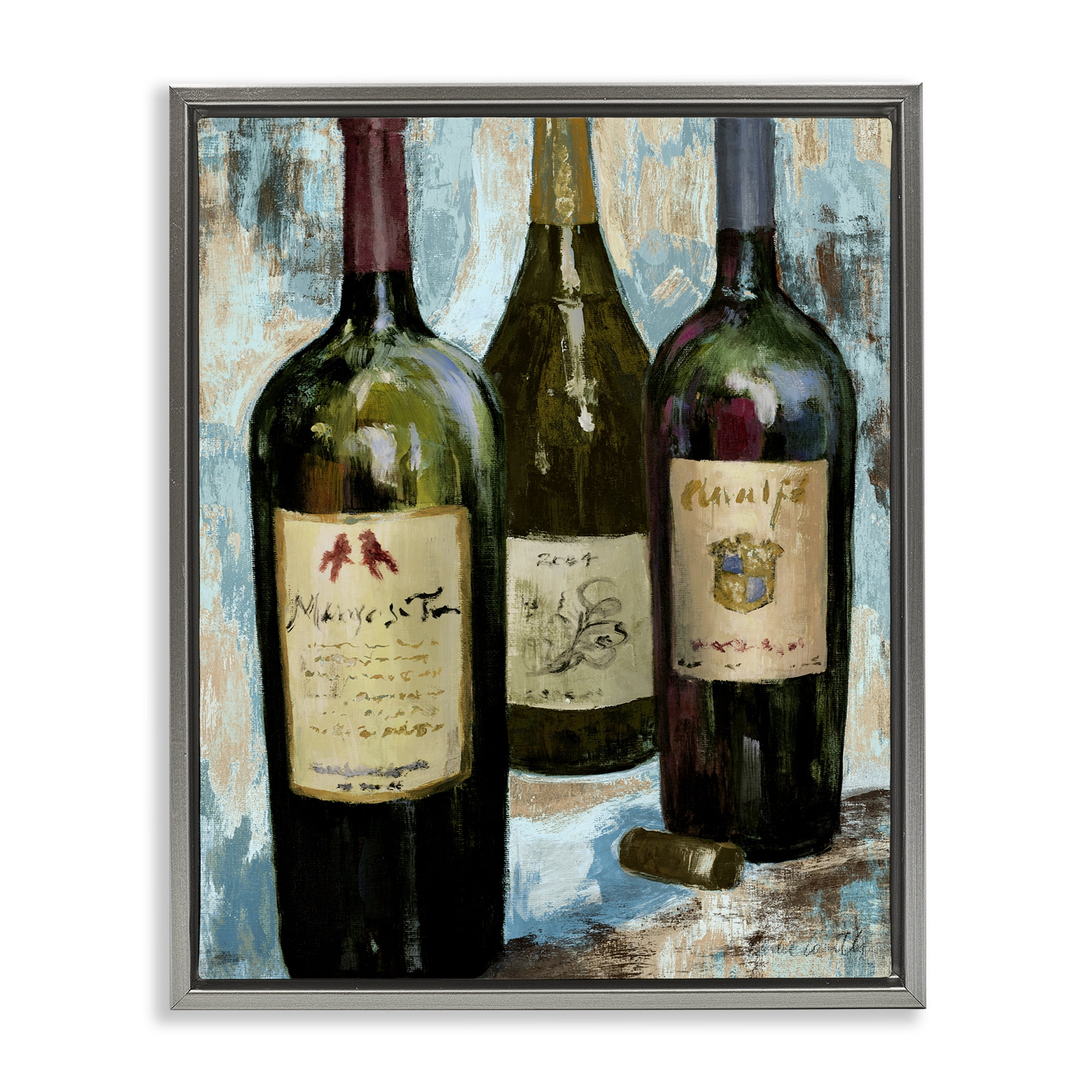 Stupell Industries Labeled Wine Bottle Trio Gray Framed Floater Canvas Wall Art, design by Lanie Loreth