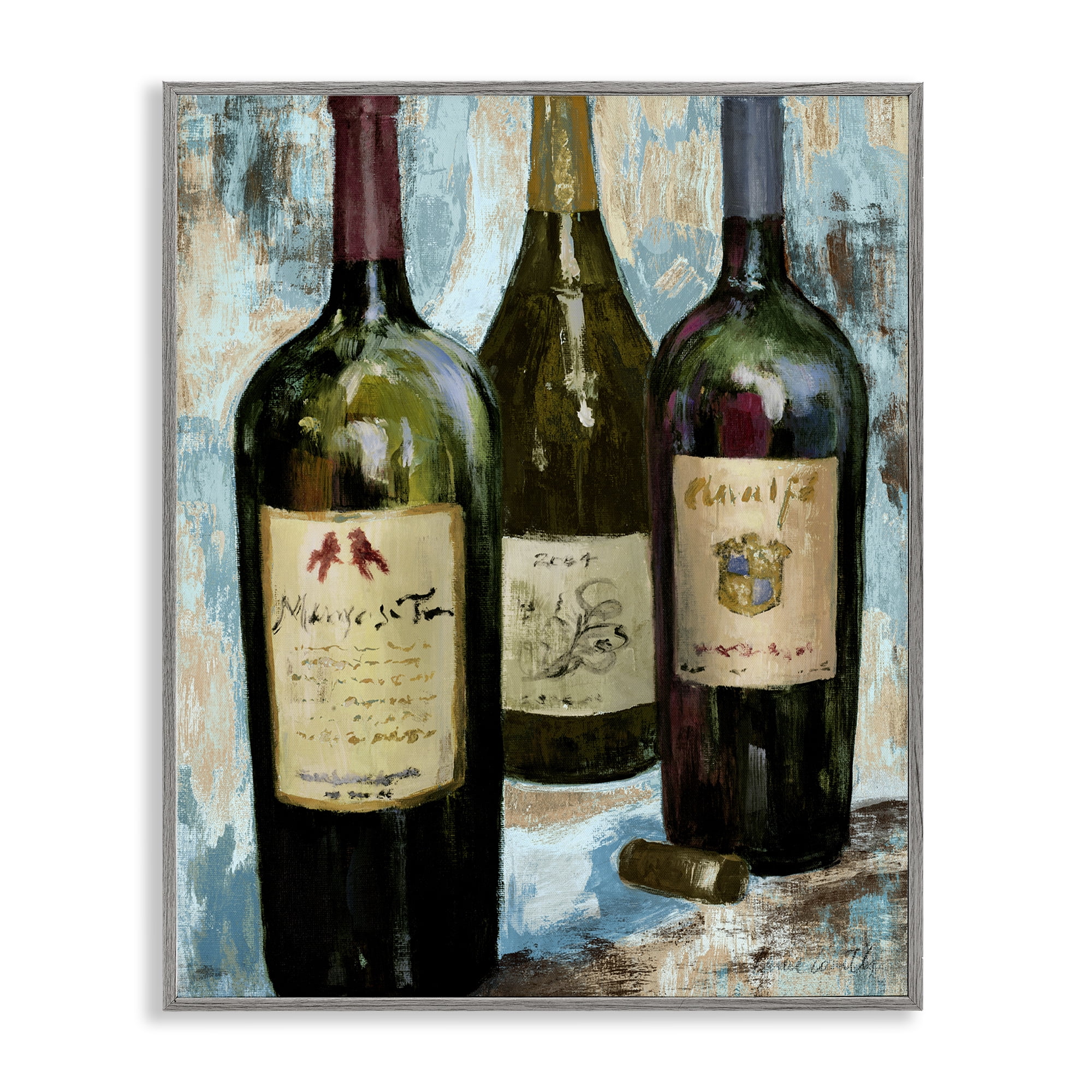 Stupell Industries Labeled Wine Bottle Trio Gray Framed Giclee Art, design by Lanie Loreth