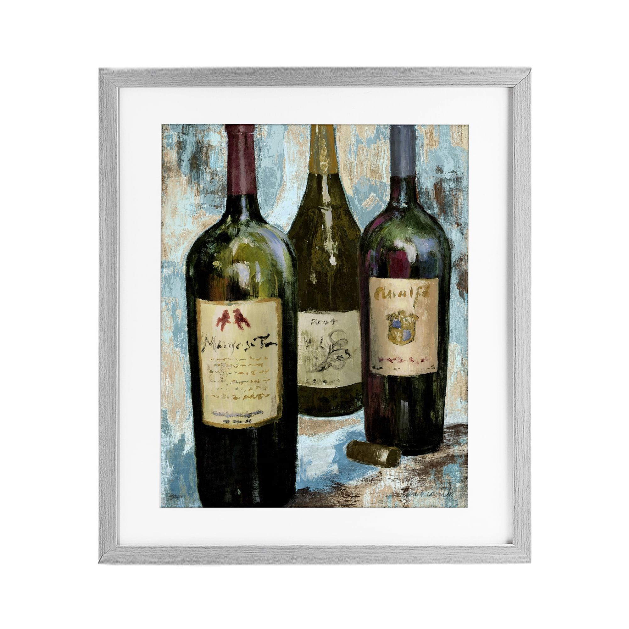 Stupell Industries Labeled Wine Bottle Trio Gray Framed Print Under Glass, design by Lanie Loreth