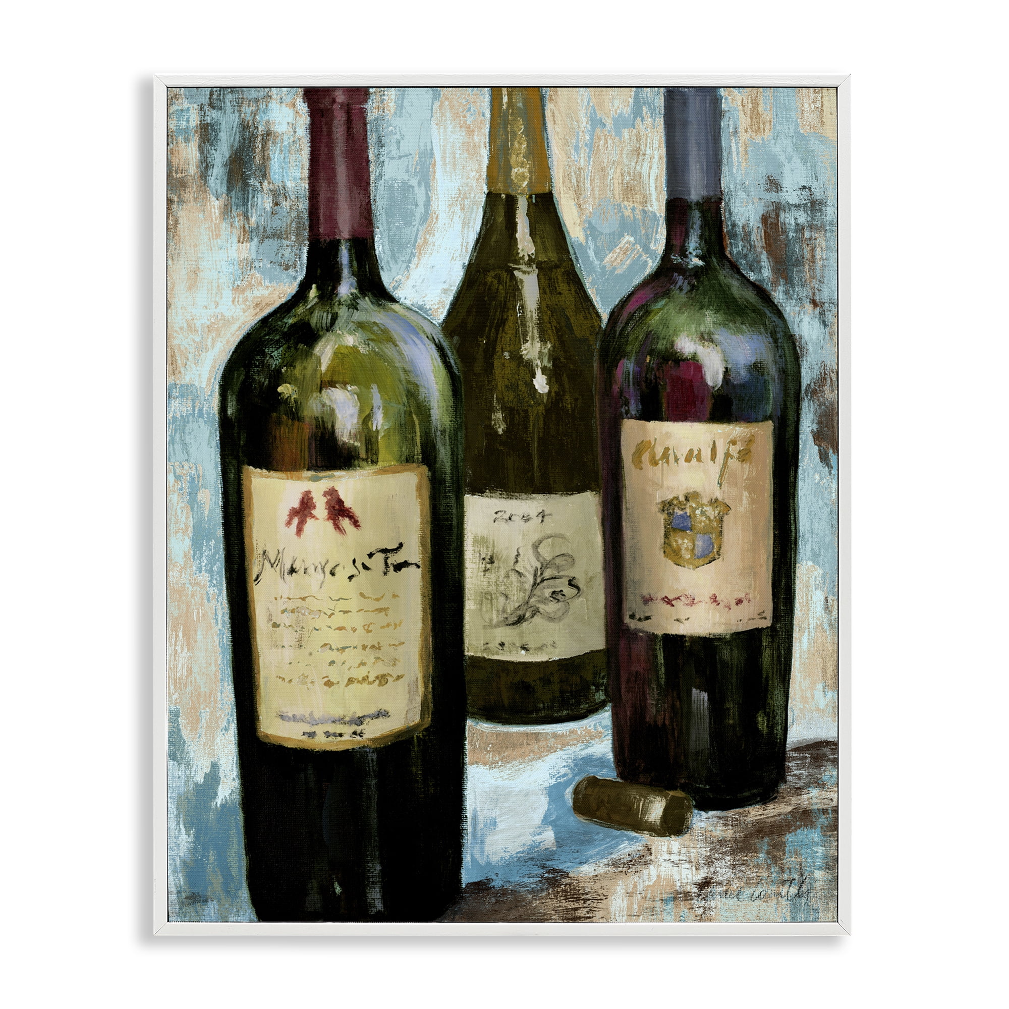 Stupell Industries Labeled Wine Bottle Trio White Framed Giclee Art, design by Lanie Loreth