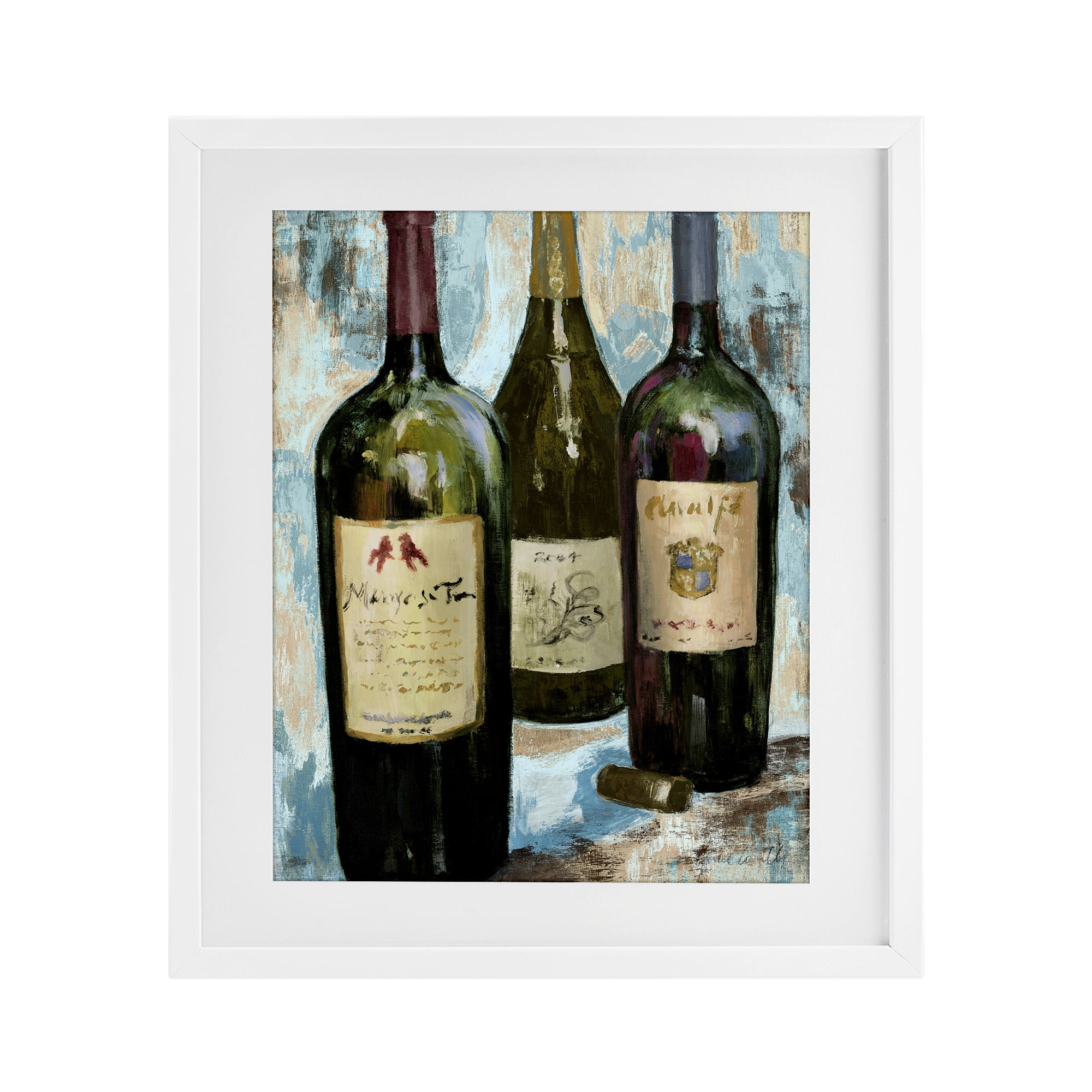 Stupell Industries Labeled Wine Bottle Trio White Framed Print Under Glass, design by Lanie Loreth