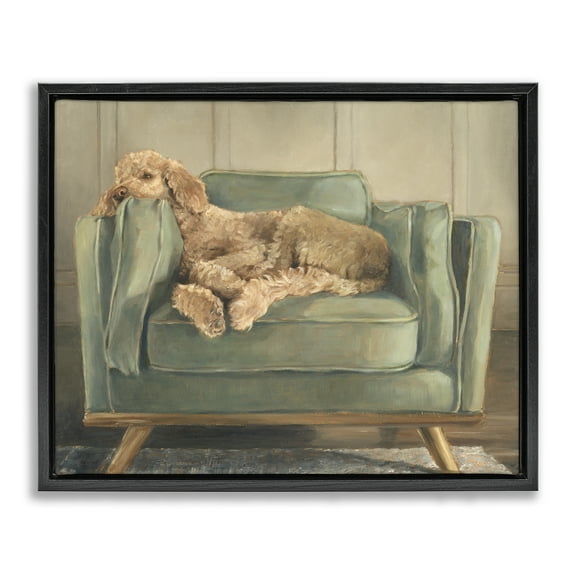 Stupell Industries Labradoodle Lounging on Sofa Animals Painting Black Floater Framed Canvas Art Print Wall Art, 21 x 17