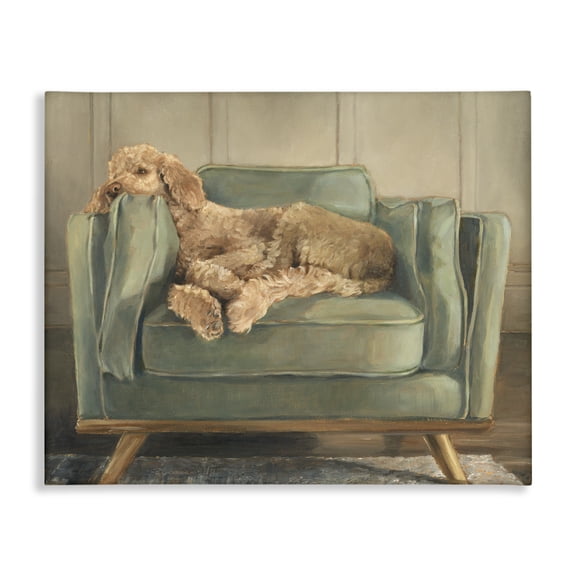 Stupell Industries Labradoodle Lounging on Sofa Animals Painting Wrapped Canvas Canvas Art Print Wall Art, 20 x 16
