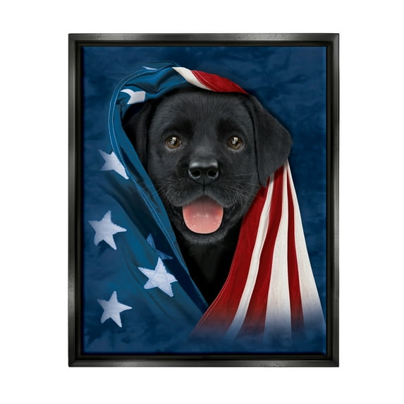 Stupell Industries Labrador & American Flag Animals & Insects Painting Black Floater Framed Canvas Art Print Wall Art, 17 x 21