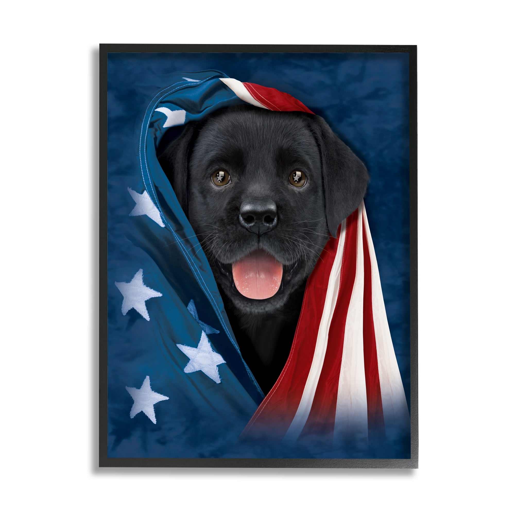 Stupell Industries Labrador & American Flag Animals & Insects Painting Black Framed Art Print Wall Art, 11 x 14