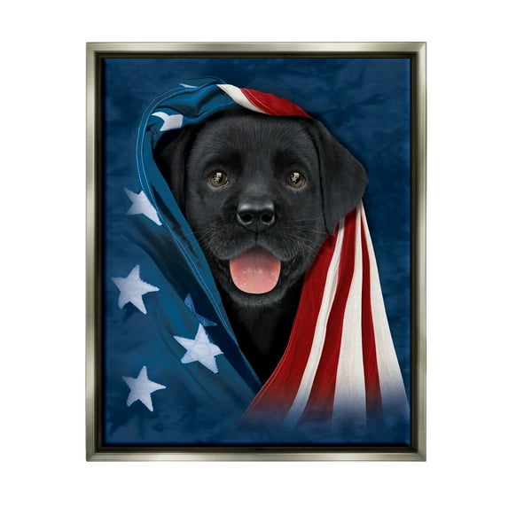 Stupell Industries Labrador & American Flag Animals & Insects Painting Gray Floater Framed Canvas Art Print Wall Art, 17 x 21