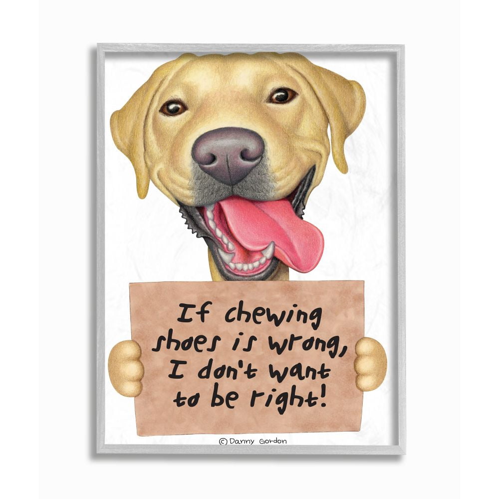 Stupell Industries Labrador Bad Dog Humor Chewing Shoes Pet Sign Framed Wall Art Design by Danny Gordan, 11" x 14", Gray Framed