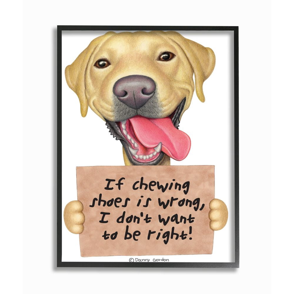 Stupell Industries Labrador Bad Dog Humor Chewing Shoes Pet Sign Framed Wall Art Design by Danny Gordan